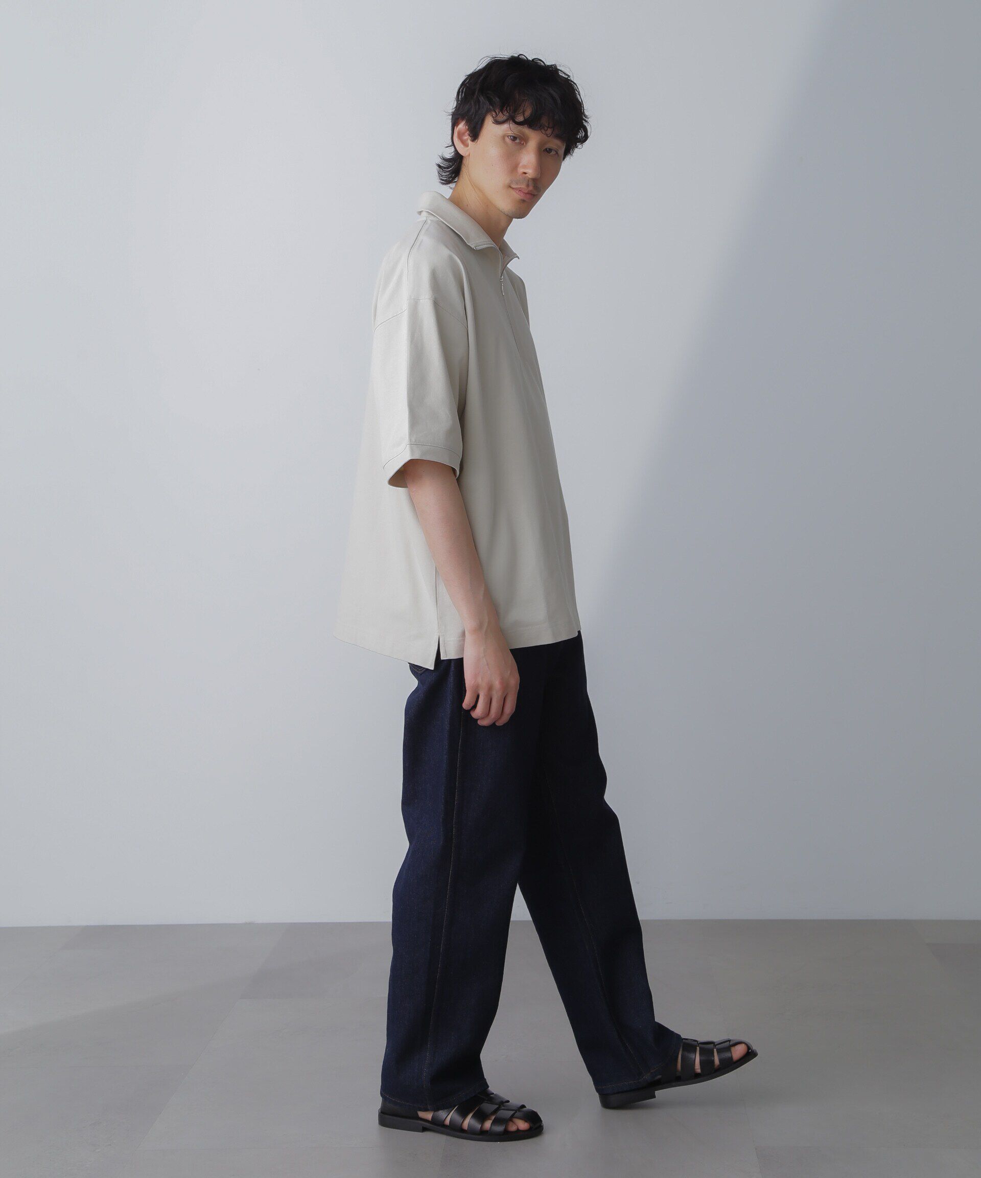 nano･universe「HALF ZIP ワイドシルエット Tシャツ 半袖」|Tシャツ・カットソー|