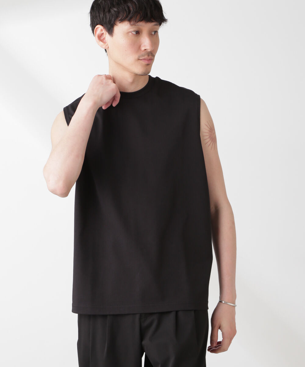 nano･universe「クールタッチ プレーティング天竺 ノースリーブ」|Tシャツ・カットソー|ブラック