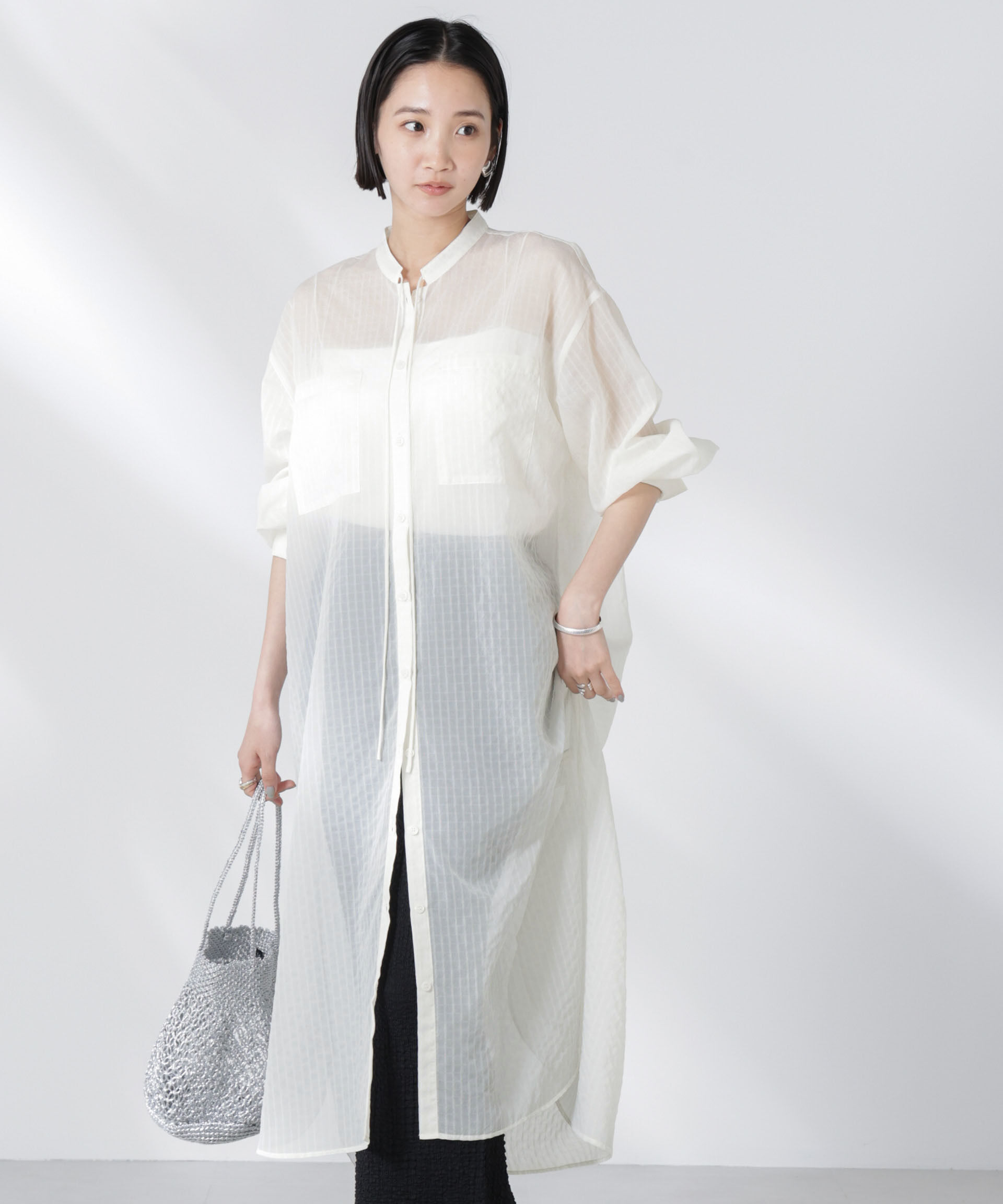 nano･universe「シアーストライプシャツワンピース」|ワンピース|