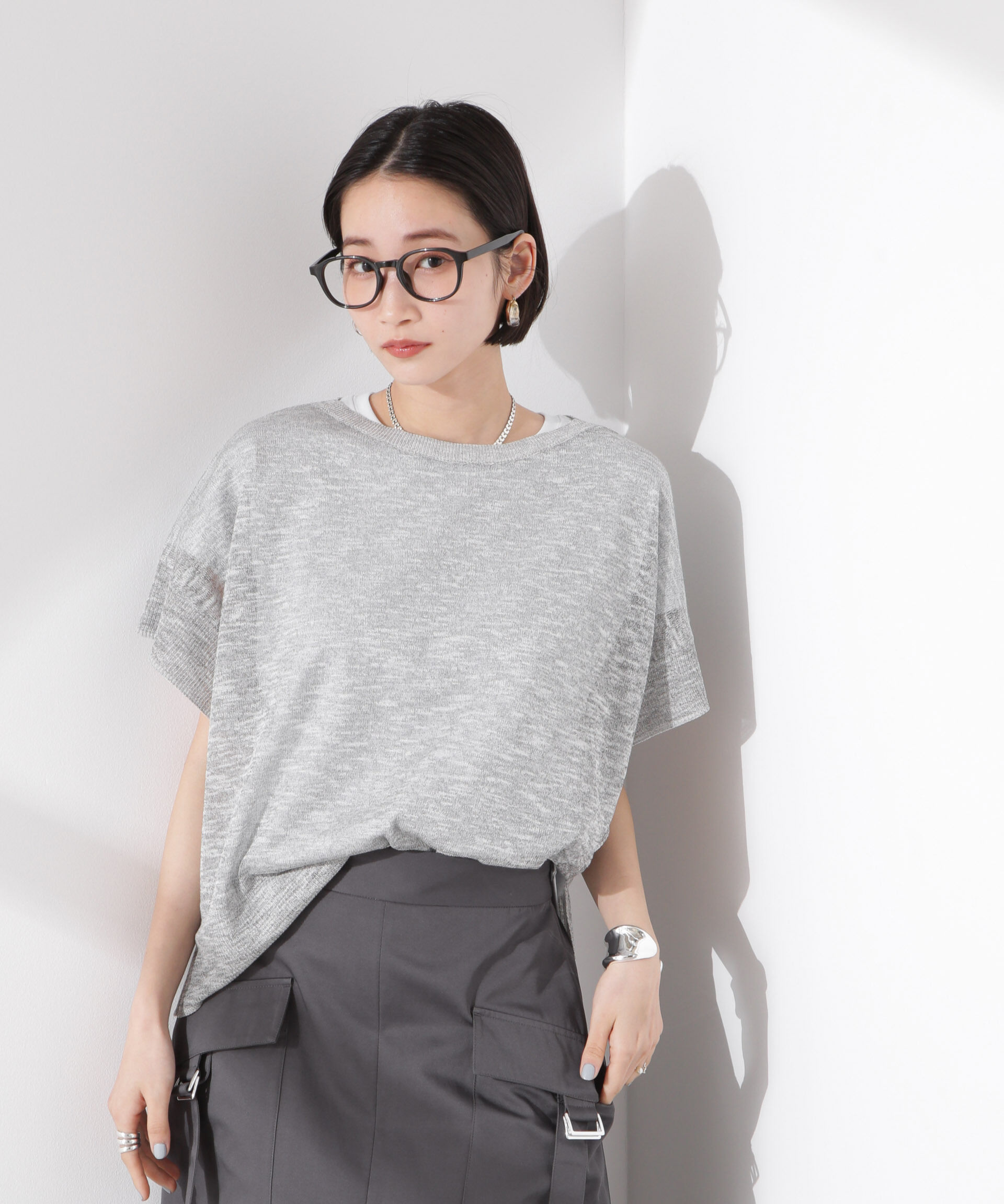 nano･universe「ラメスラブシアーワイドニットトップス」|ニット・セーター|グレー