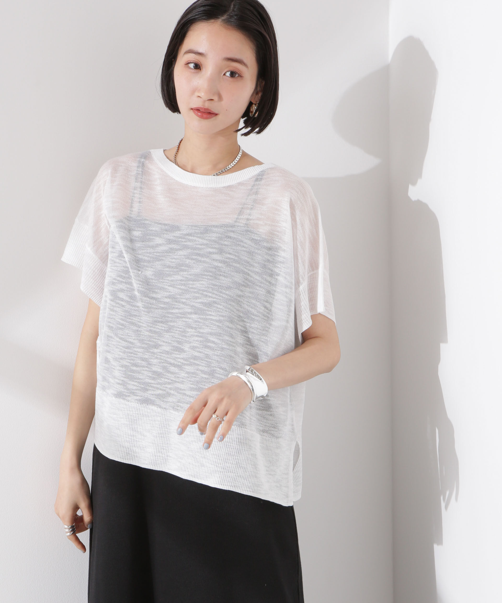 nano･universe「ラメスラブシアーワイドニットトップス」|ニット・セーター|