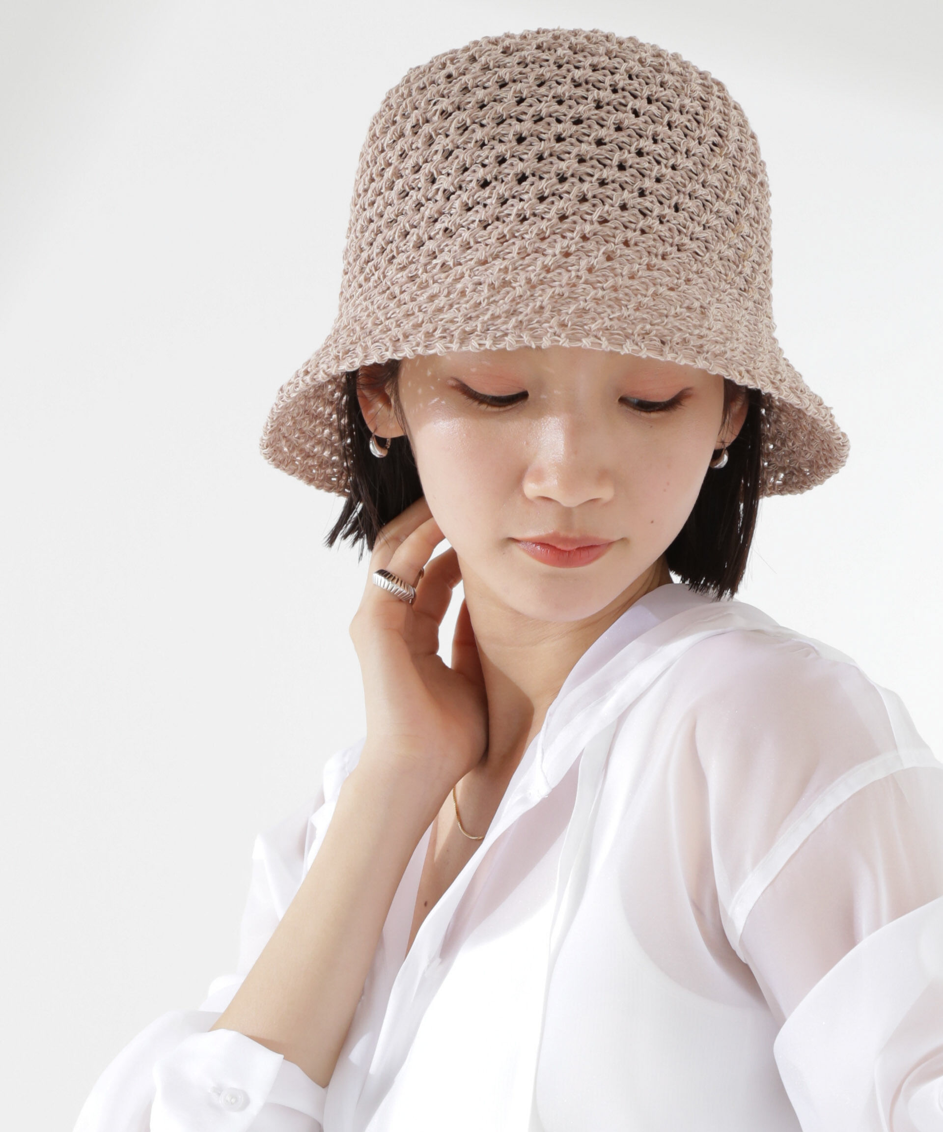 nano･universe「透かし編みサーモハット」|キャップ・キャスケット|ベージュ