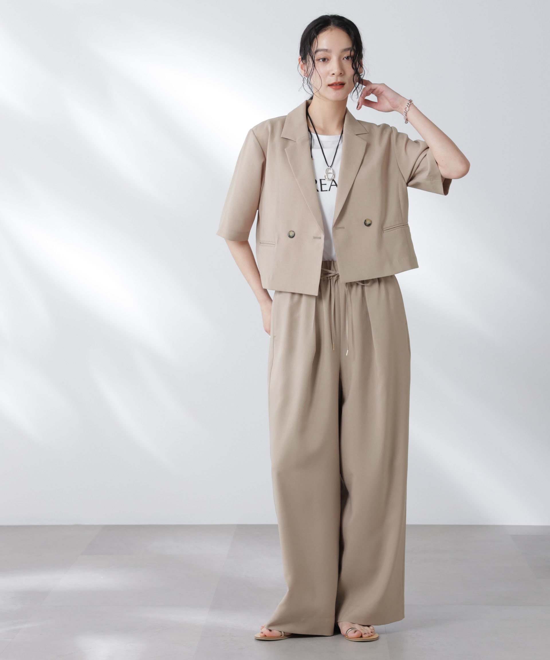 nano･universe「メランジドライ イージーワイドパンツ(セットアップ可)」|チノ|