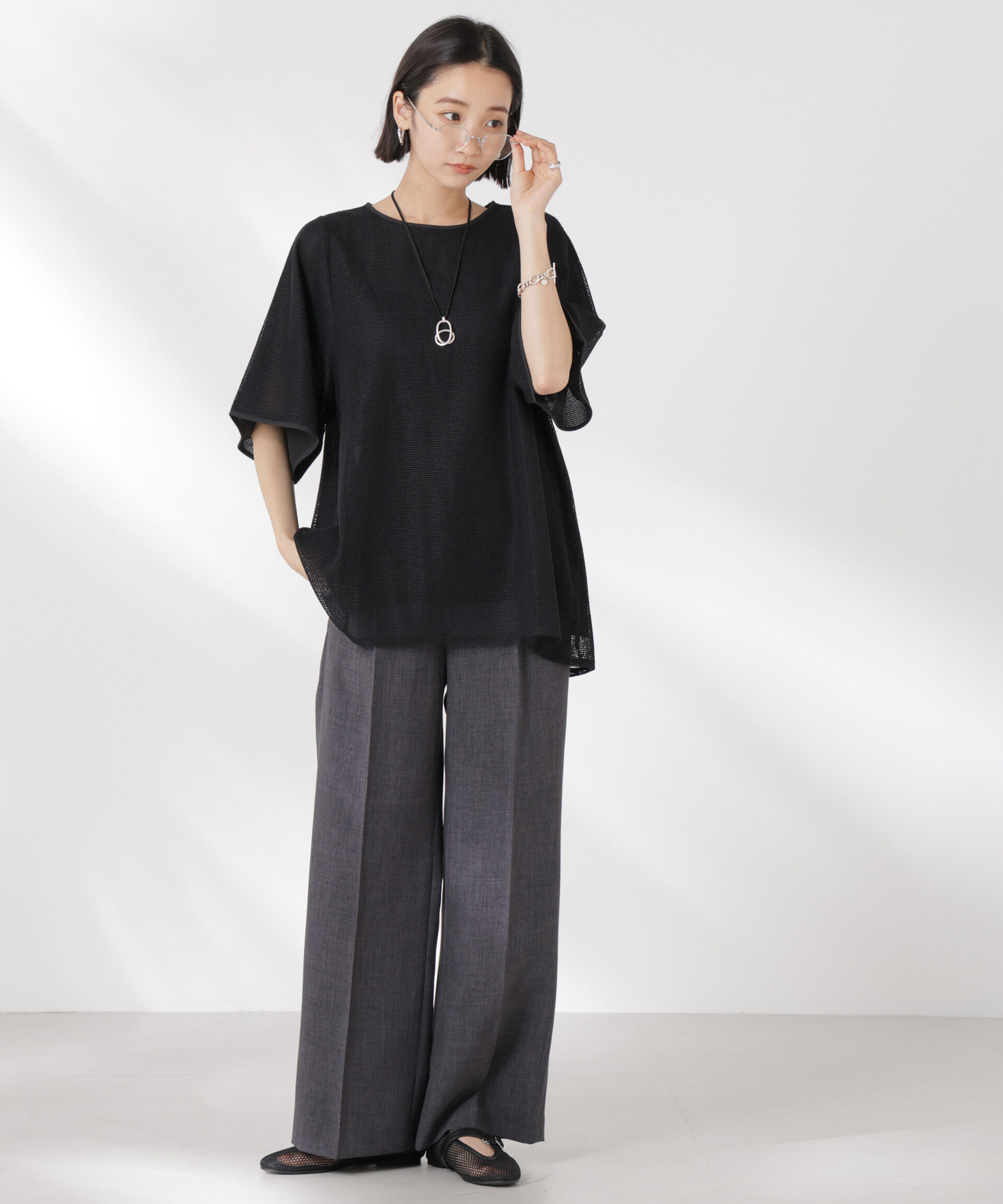 nano･universe「メッシュ&times;シフォンコンビチュニックトップス」|Tシャツ・カットソー|