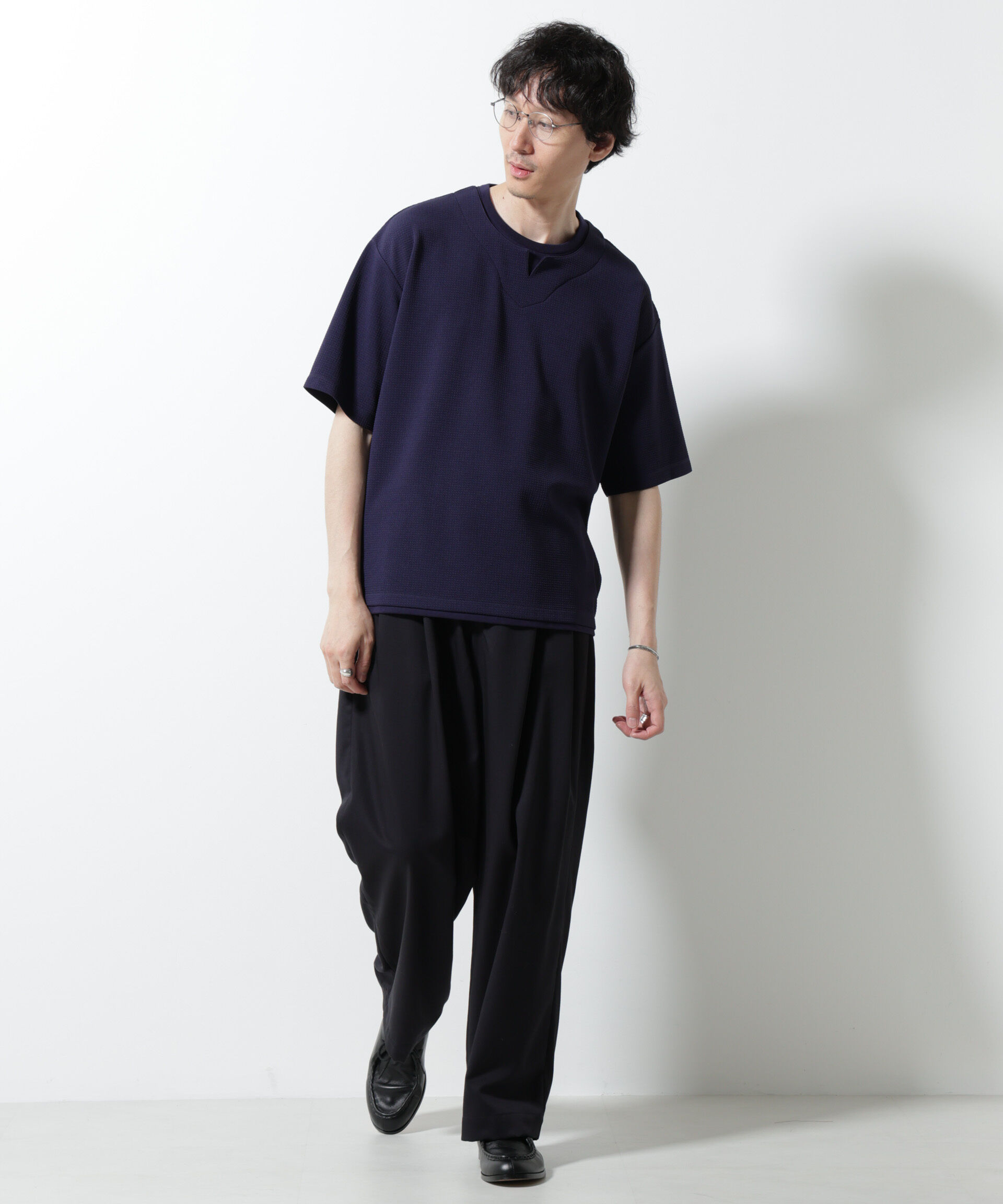 nano･universe「フェイクレイヤードキーネックTシャツ 半袖」|Tシャツ・カットソー|