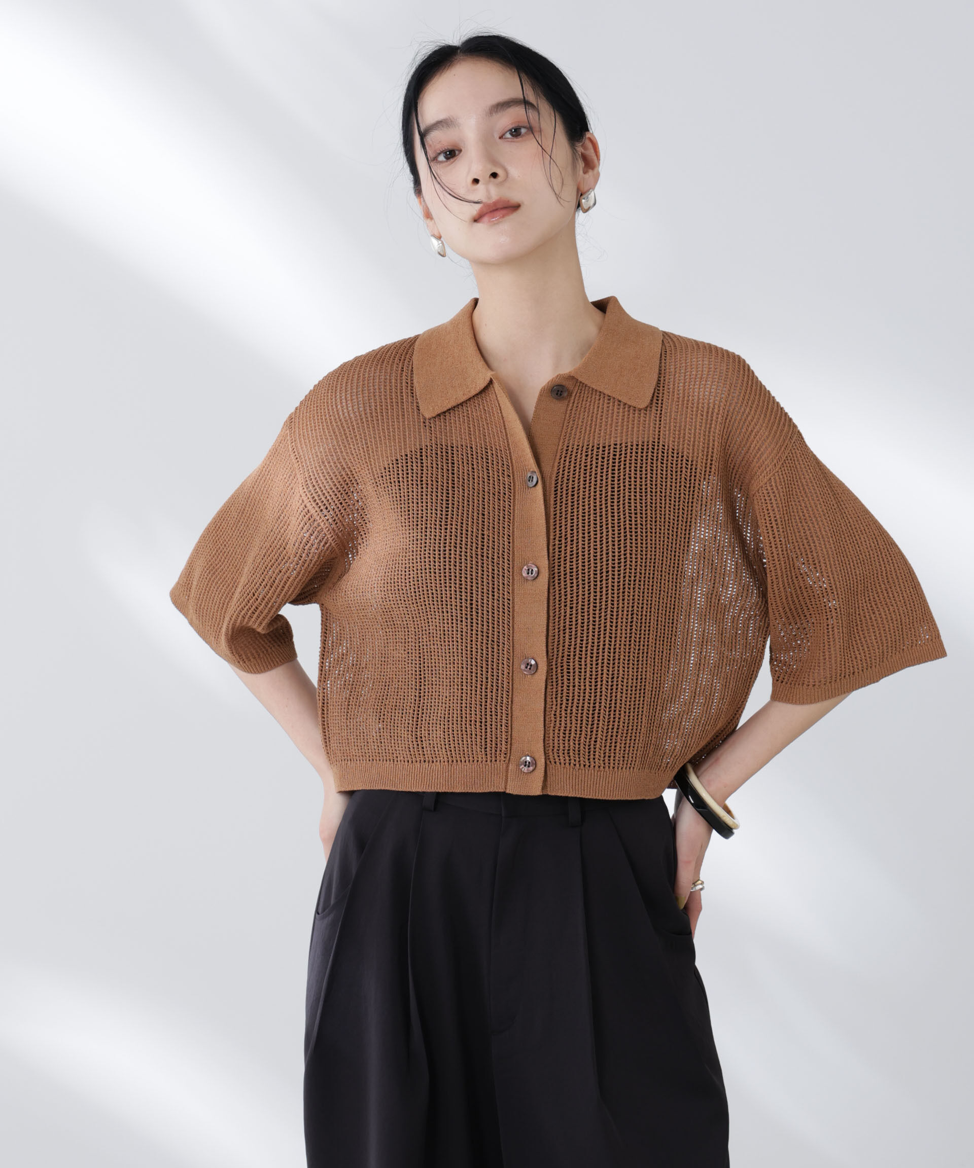 nano･universe「メッシュニットポロカーディガン」|ニット・セーター|