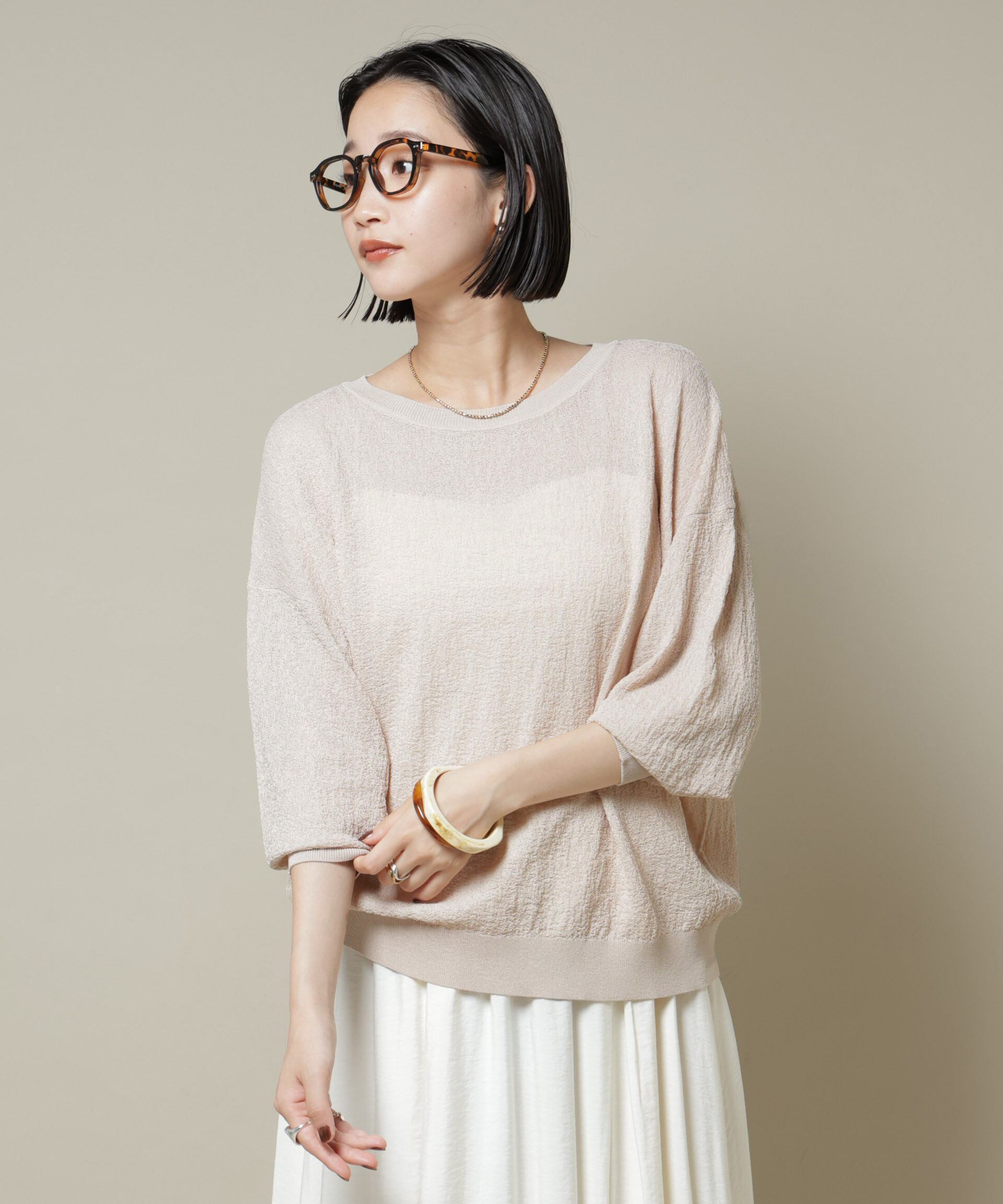 nano･universe「梨地ボートネックワイドシルエットニット」|ニット・セーター|