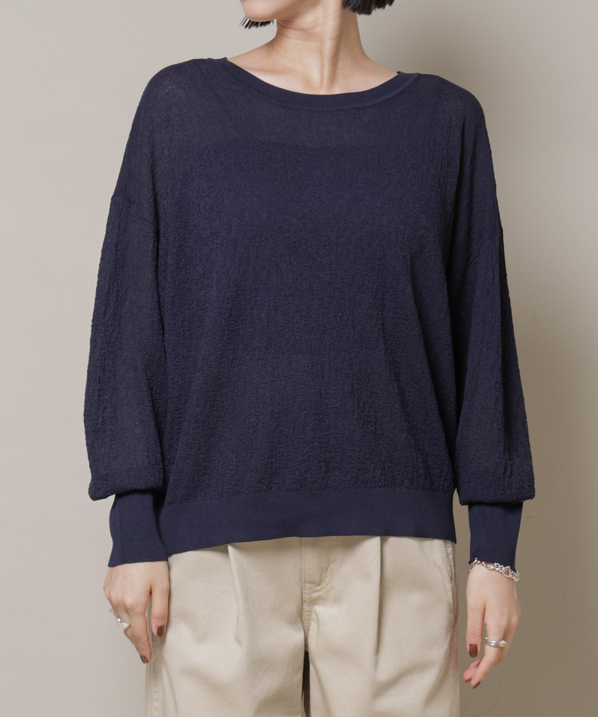 nano･universe「梨地ボートネックワイドシルエットニット」|ニット・セーター|