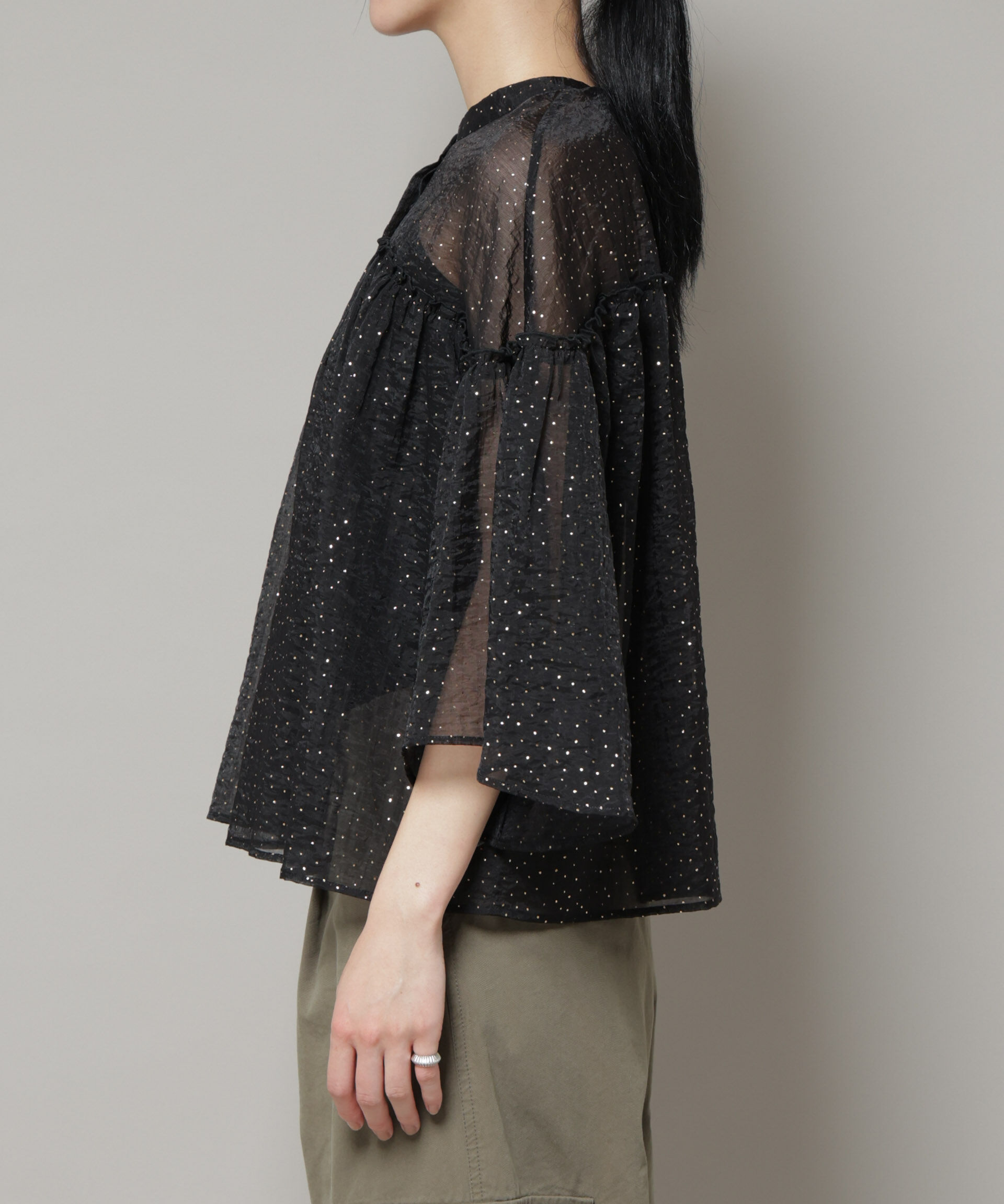 nano･universe「グリッタードットギャザーブラウス」|シャツ・ブラウス|