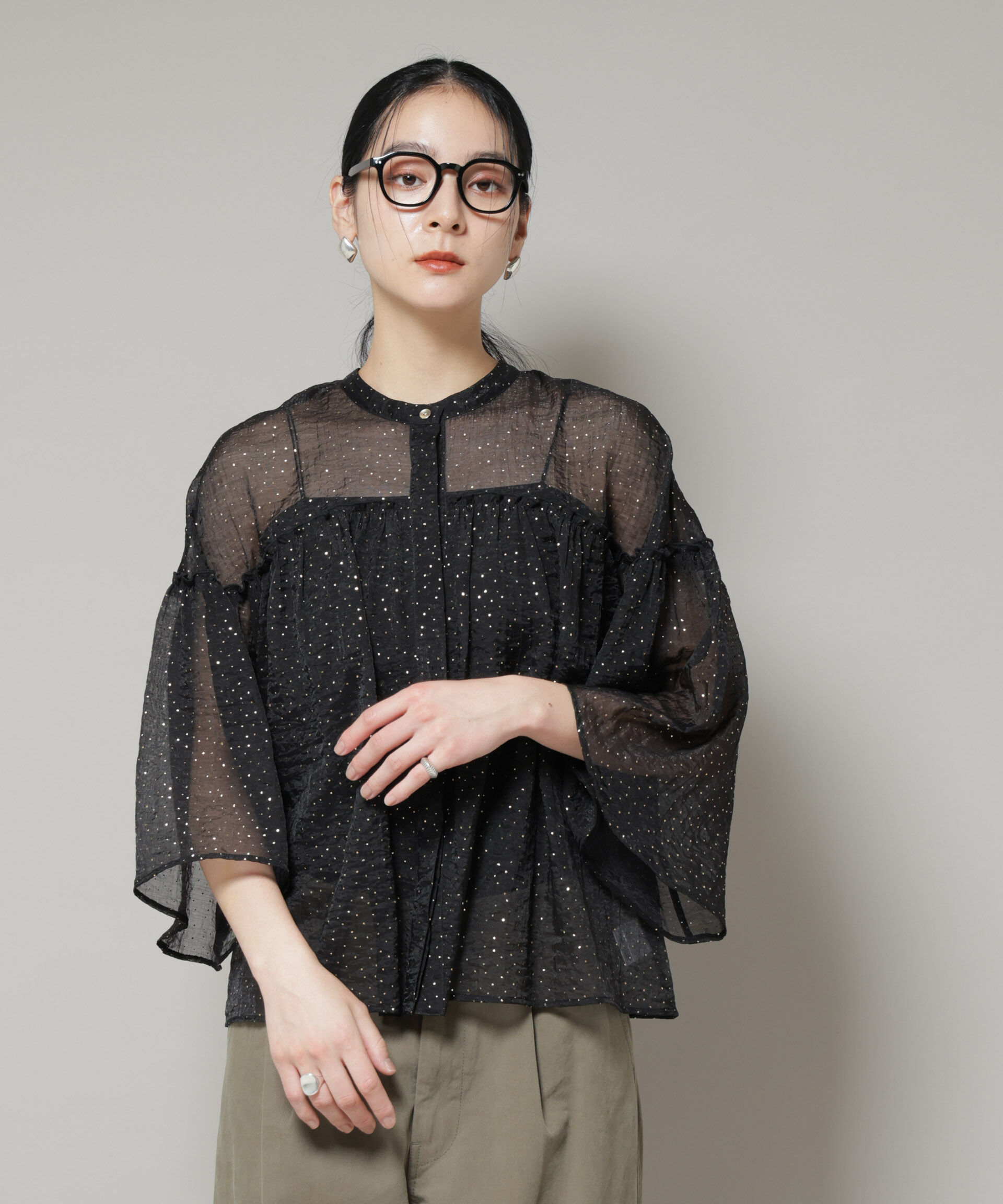 nano･universe「グリッタードットギャザーブラウス」|シャツ・ブラウス|