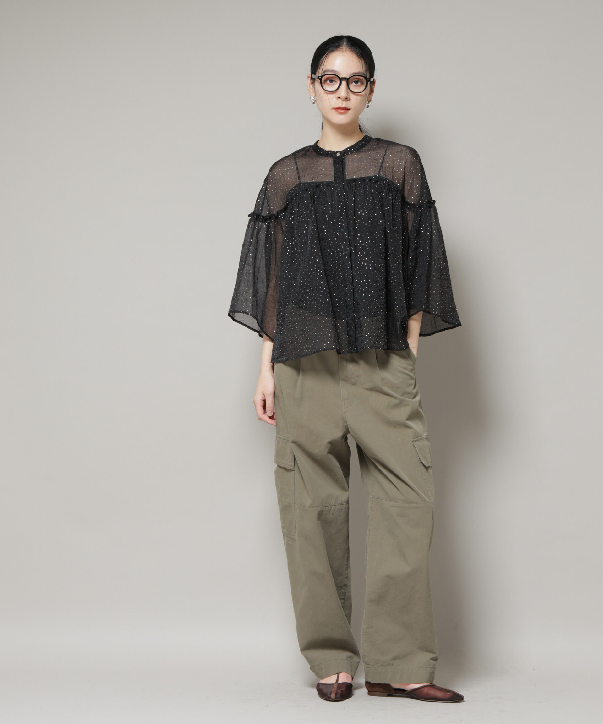 nano･universe「グリッタードットギャザーブラウス」|シャツ・ブラウス|
