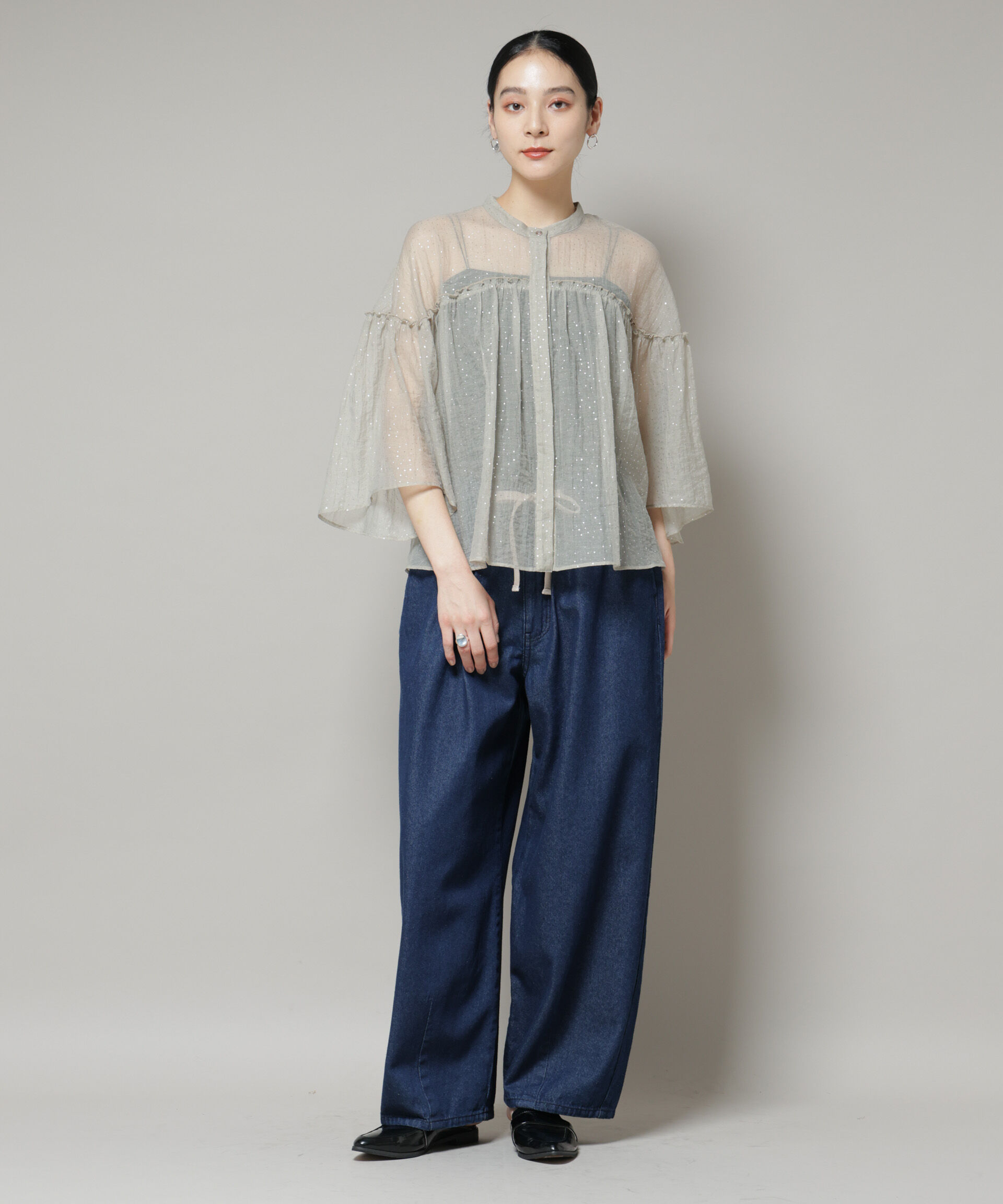 nano･universe「グリッタードットギャザーブラウス」|シャツ・ブラウス|