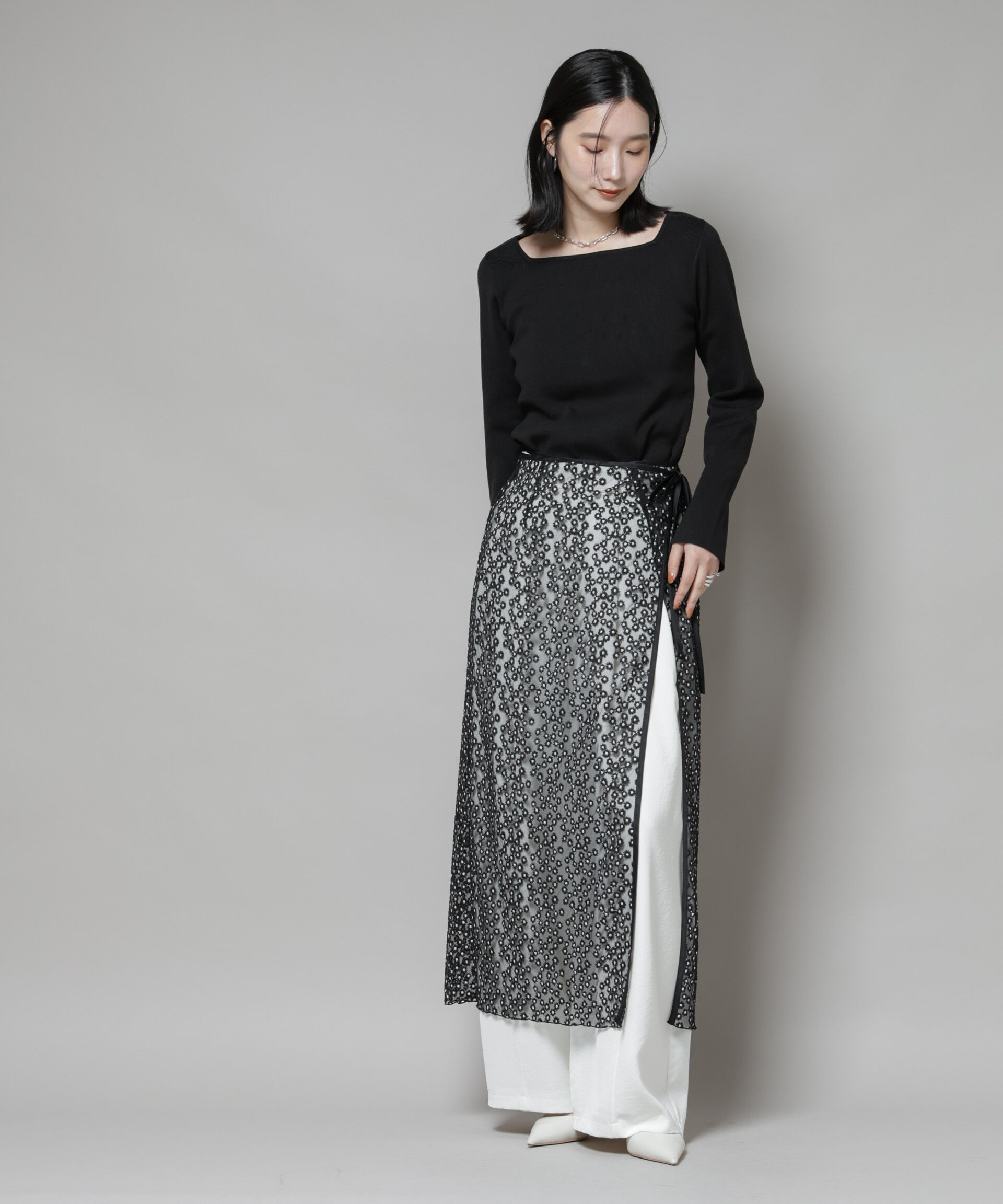 nano･universe「スクエア&ボートネック前後2wayニットプルオーバー」|ニット・セーター|