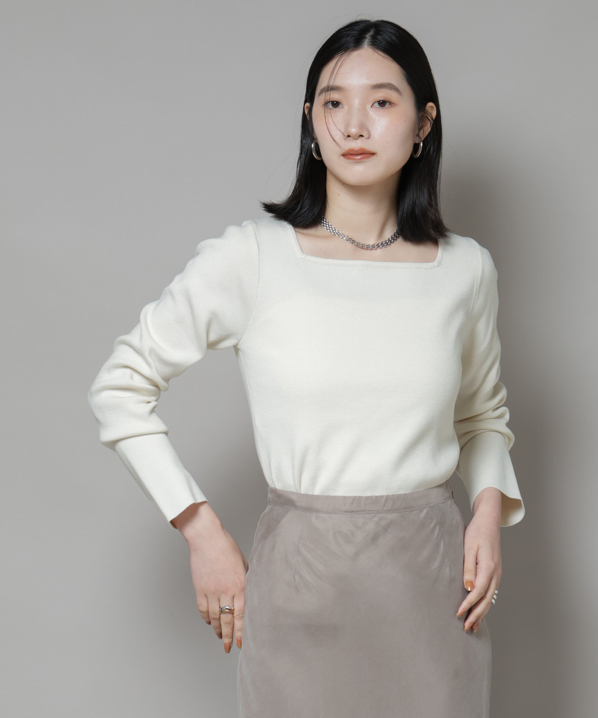 nano･universe「スクエア&ボートネック前後2wayニットプルオーバー」|ニット・セーター|アイボリー7