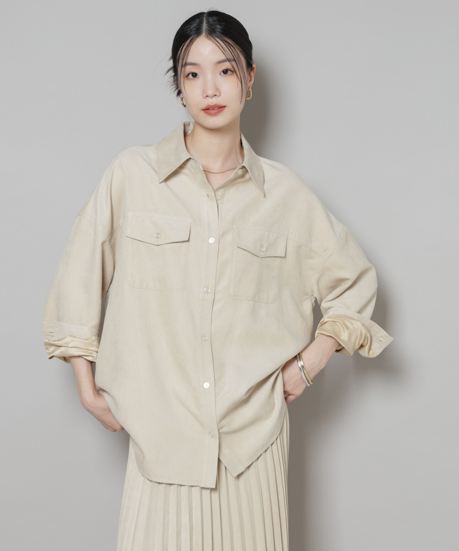 nano･universe「フェイクスエードシャツ(セットアップ可)」|シャツ・ブラウス|ベージュ