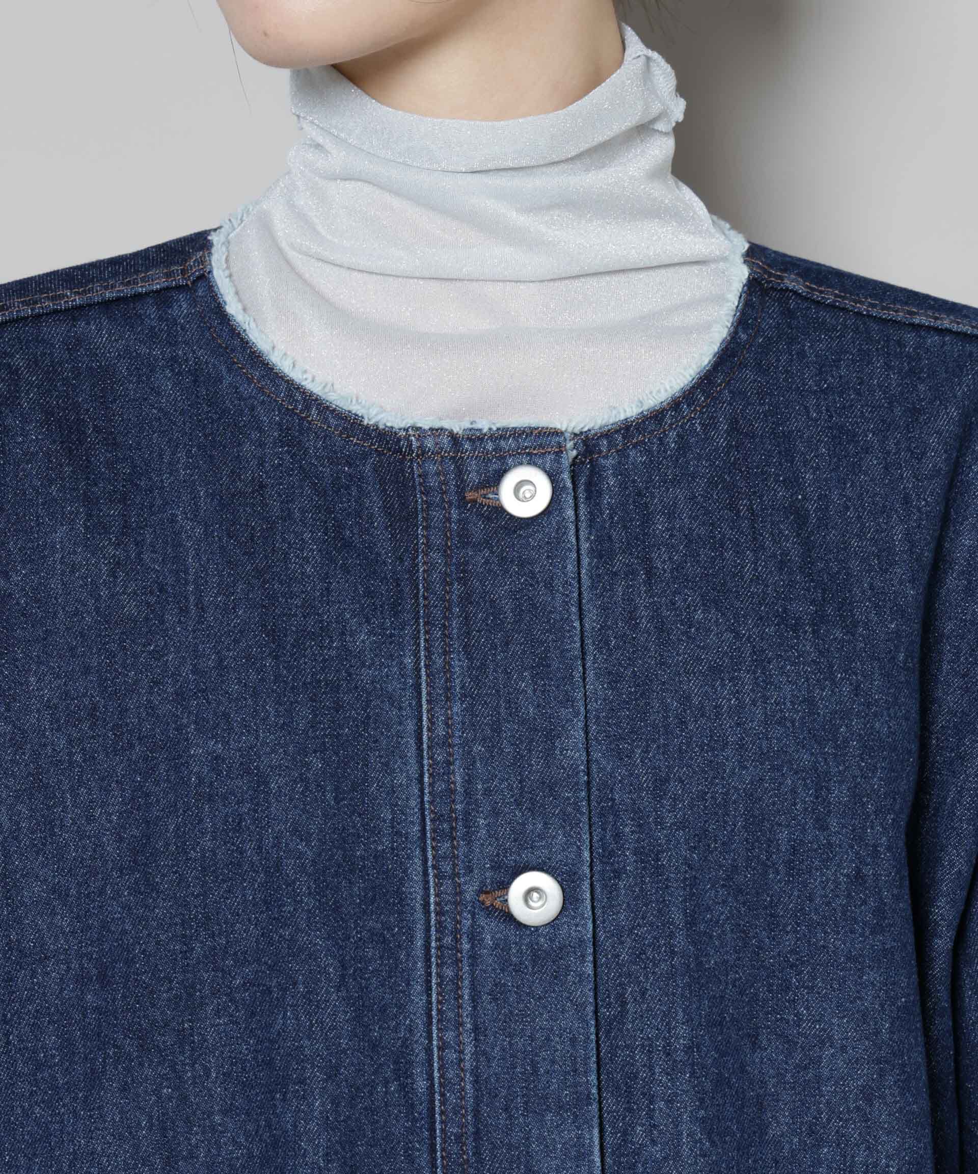 nano･universe「ノーカラーデニムジャケット」|テーラードジャケット|