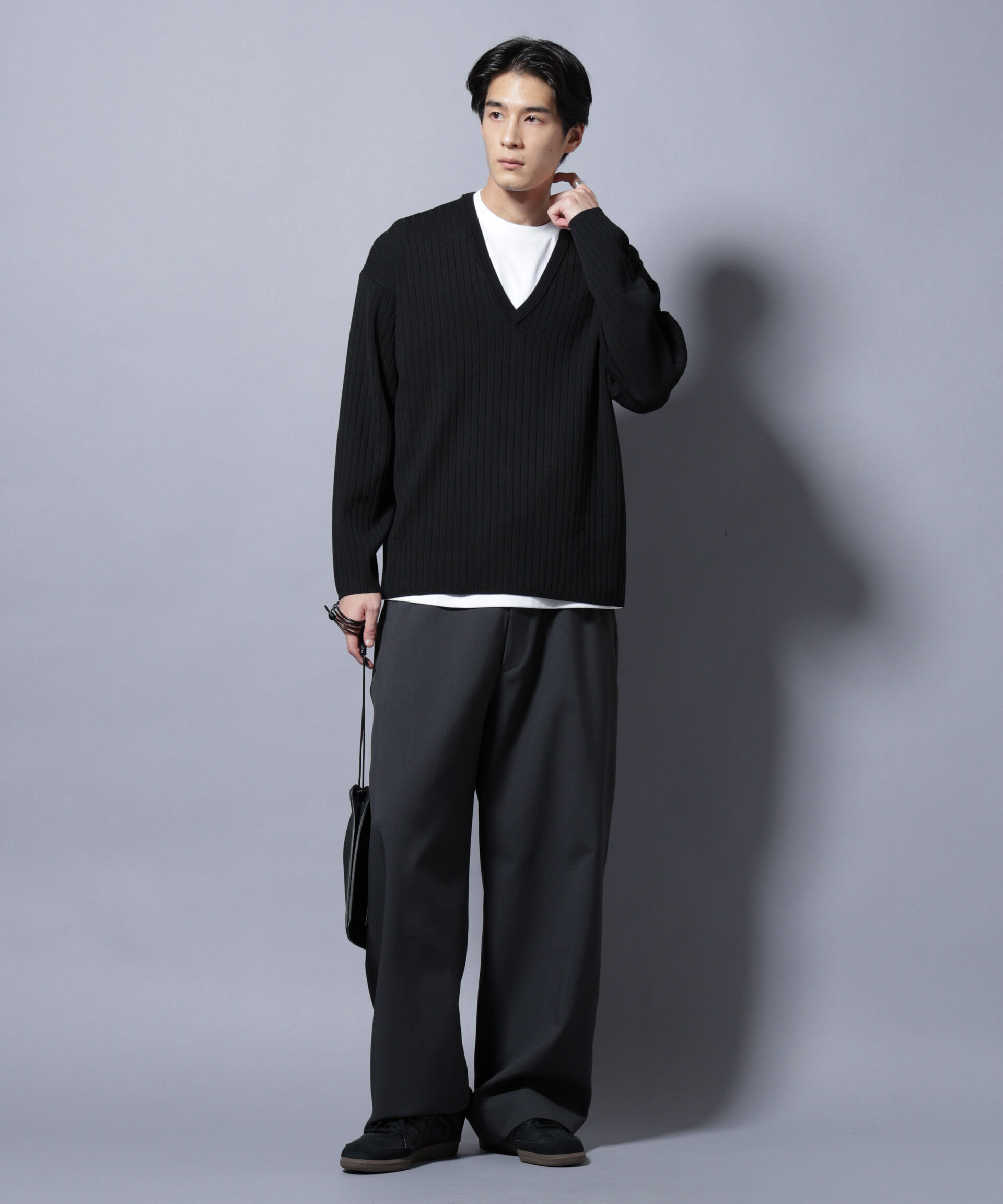 nano･universe「CICA&UVカット リブニットVネック」|ニット・セーター|