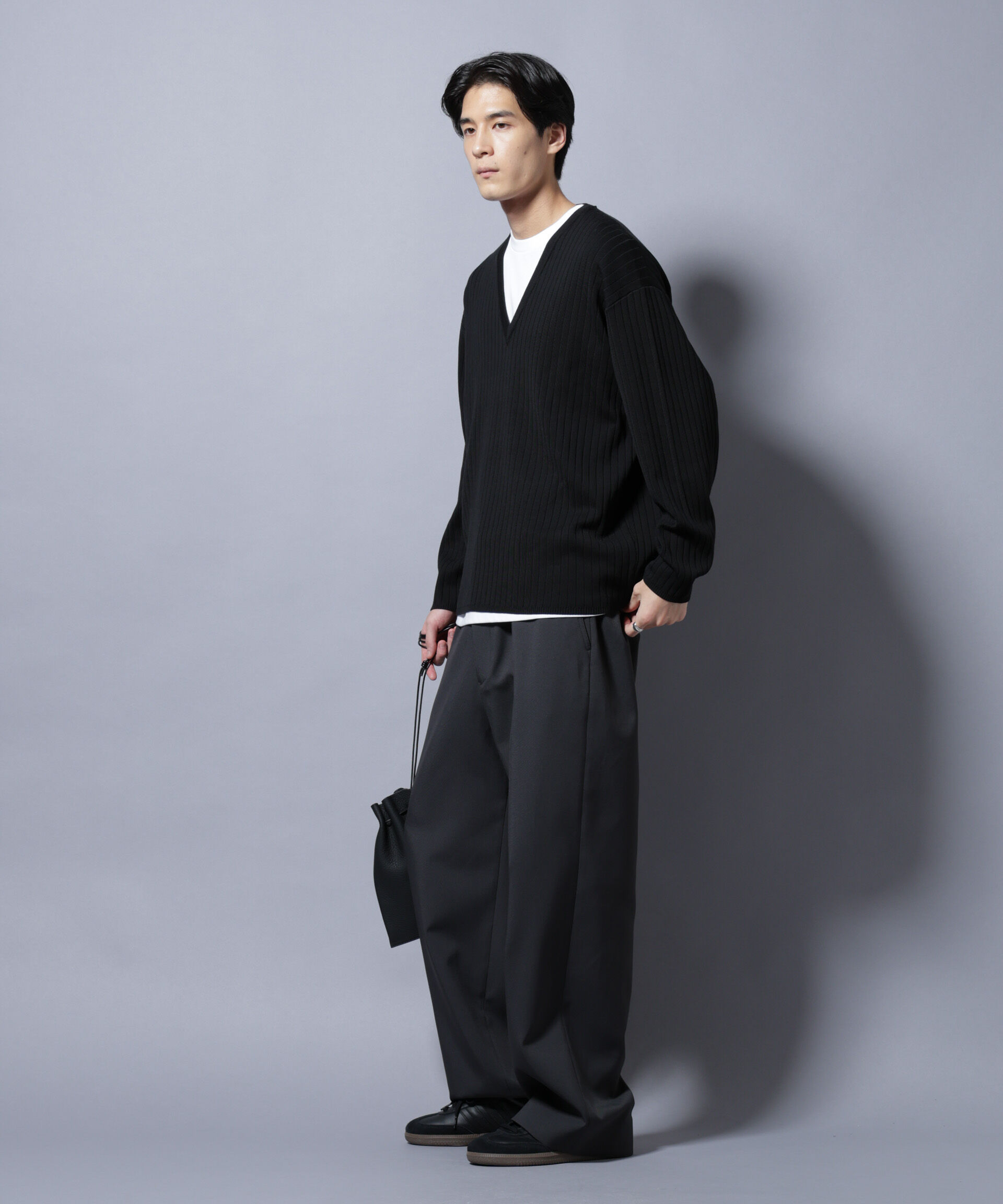 nano･universe「CICA&UVカット リブニットVネック」|ニット・セーター|