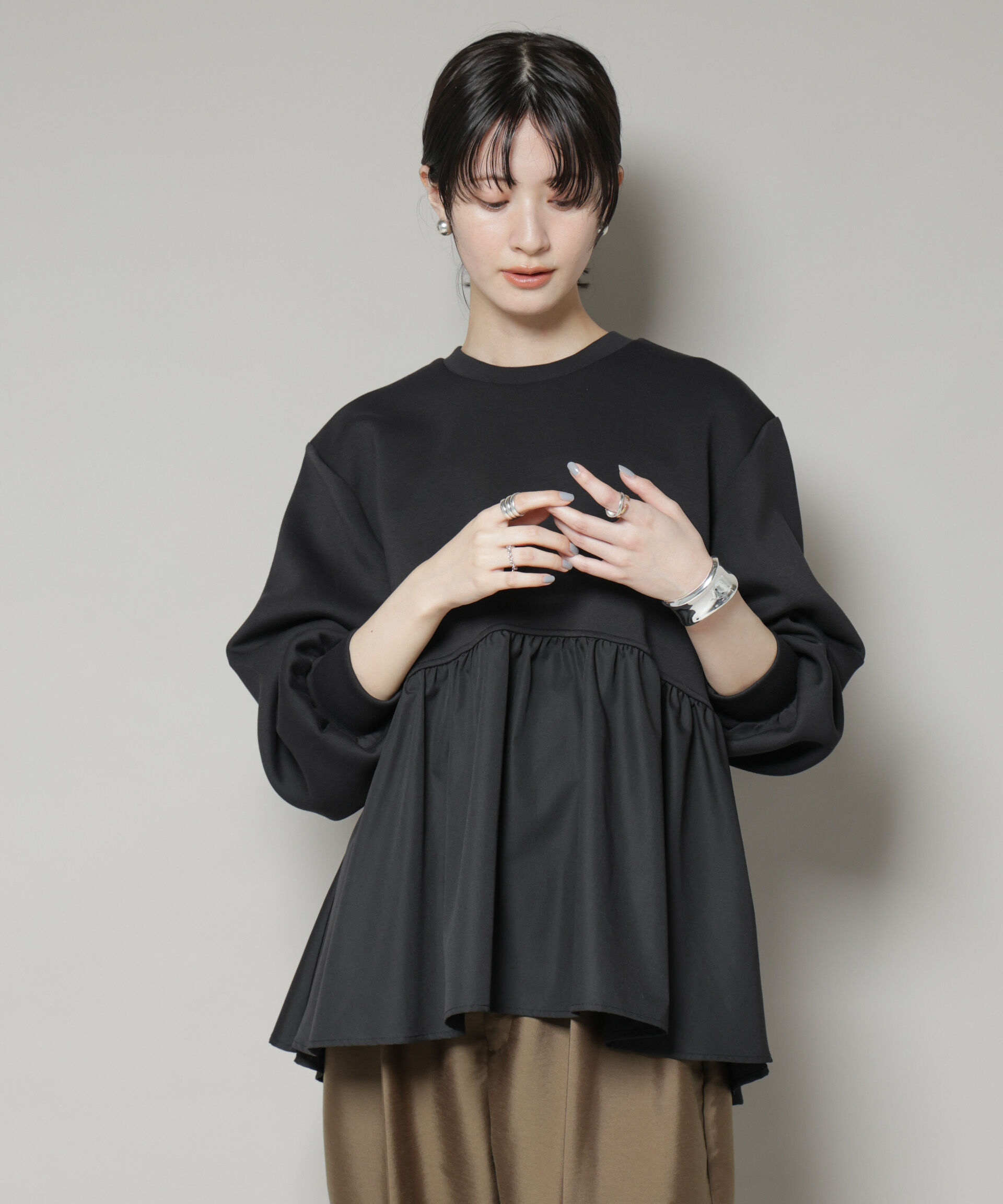 nano･universe「布帛コンビペプラムカットトップス」|Tシャツ・カットソー|