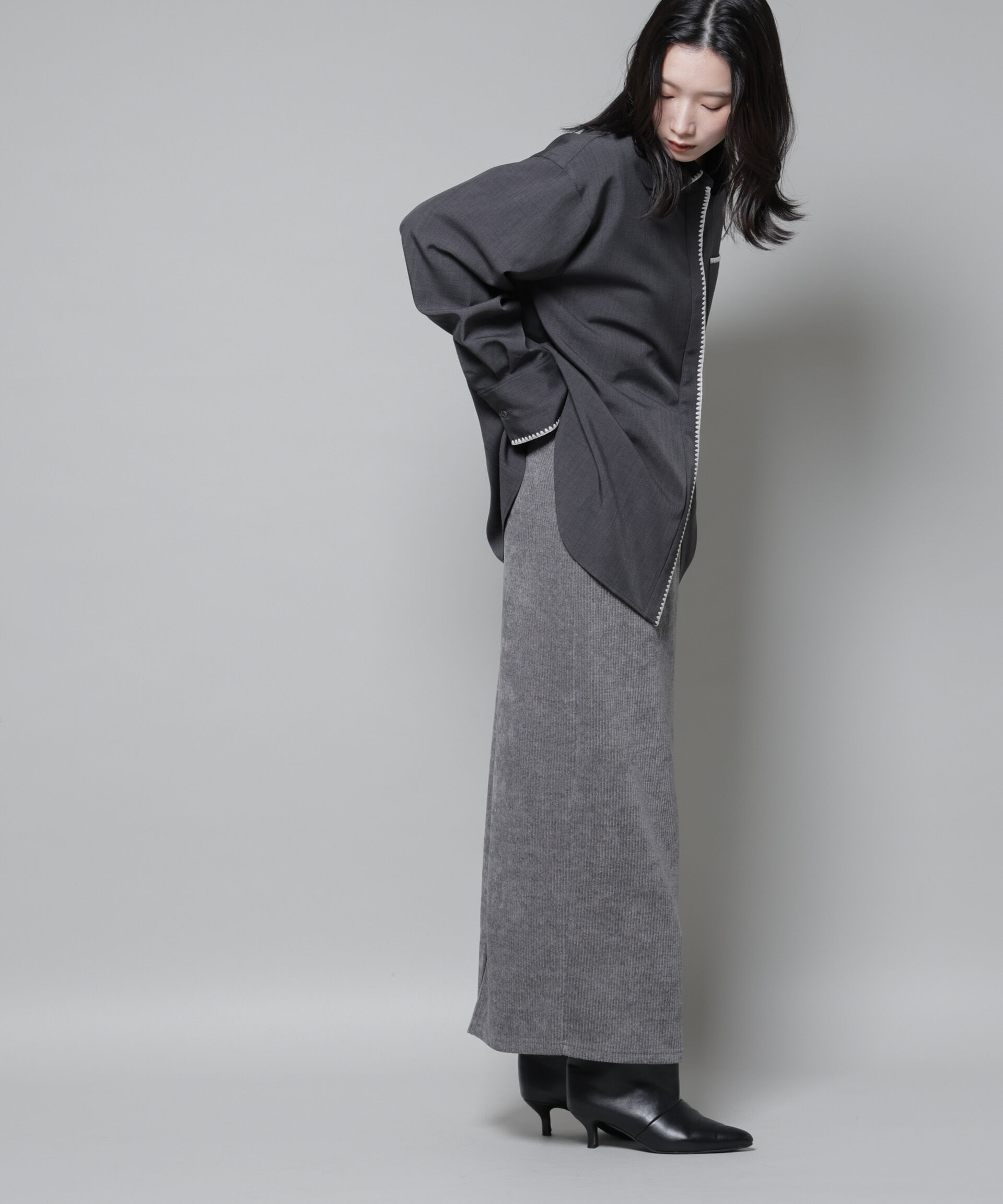 nano･universe「起毛リブカットタイトロングスカート」|スカート|