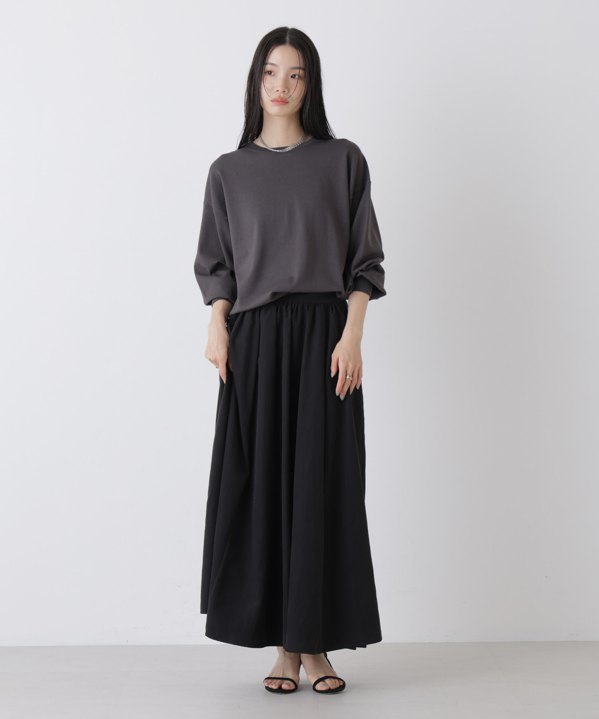 nano･universe「洗濯機洗可バンブーレーヨンニット ワイドクルーネックプルオーバー」|ニット・セーター|