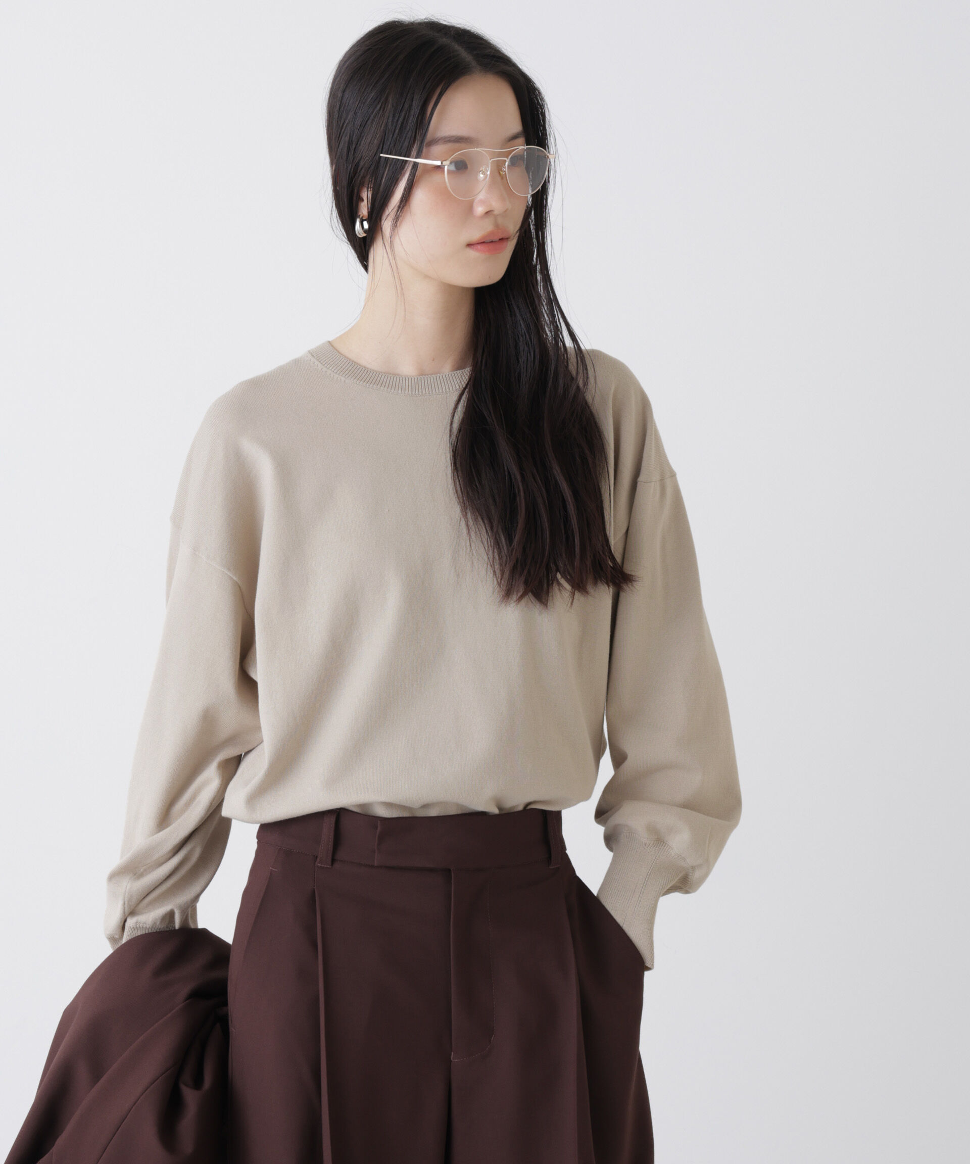 nano･universe「洗濯機洗可バンブーレーヨンニット ワイドクルーネックプルオーバー」|ニット・セーター|