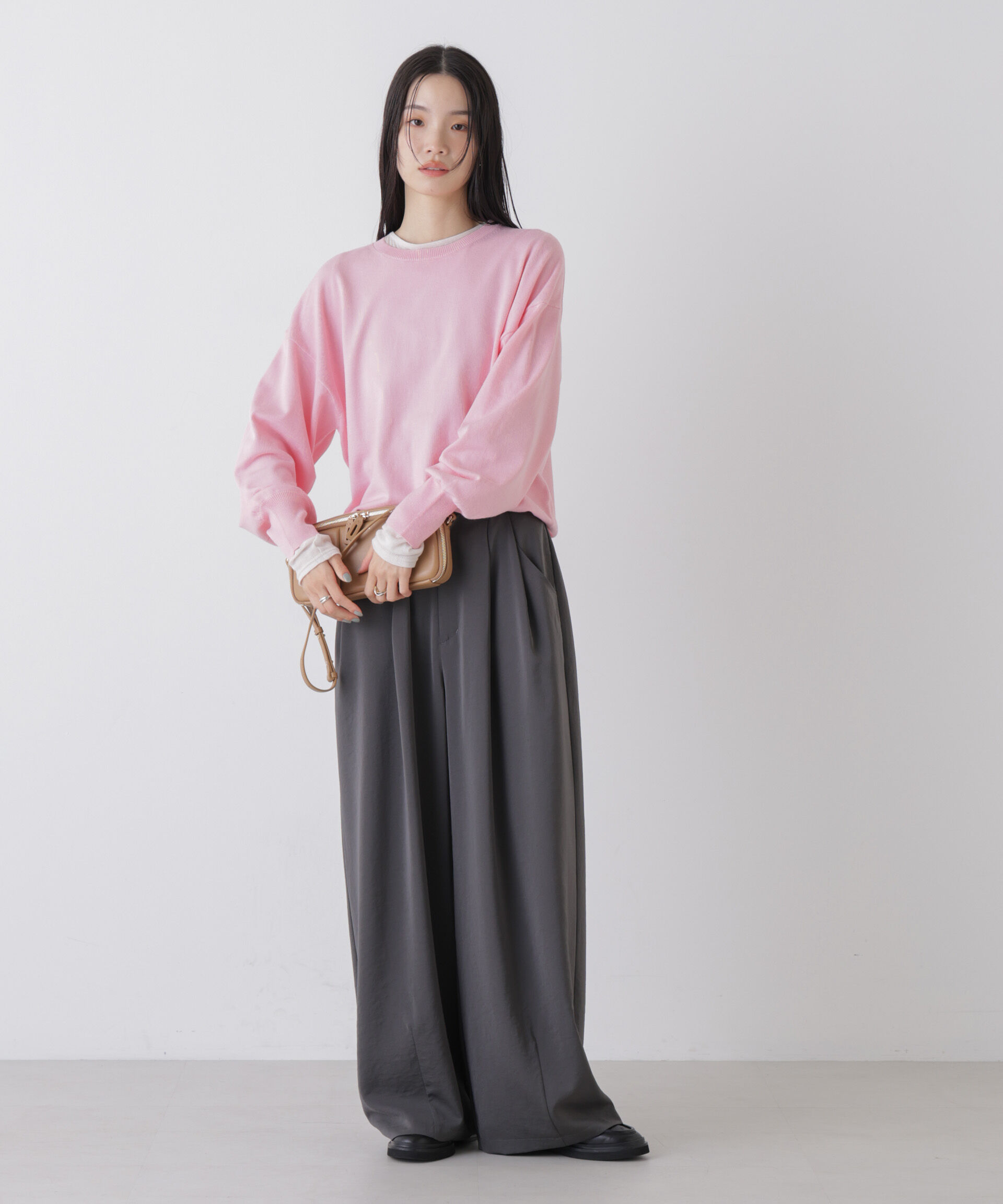 nano･universe「洗濯機洗可バンブーレーヨンニット ワイドクルーネックプルオーバー」|ニット・セーター|