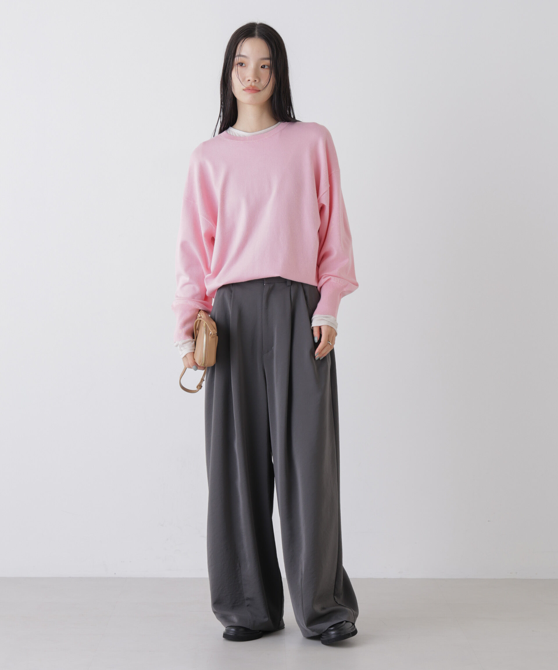 nano･universe「洗濯機洗可バンブーレーヨンニット ワイドクルーネックプルオーバー」|ニット・セーター|