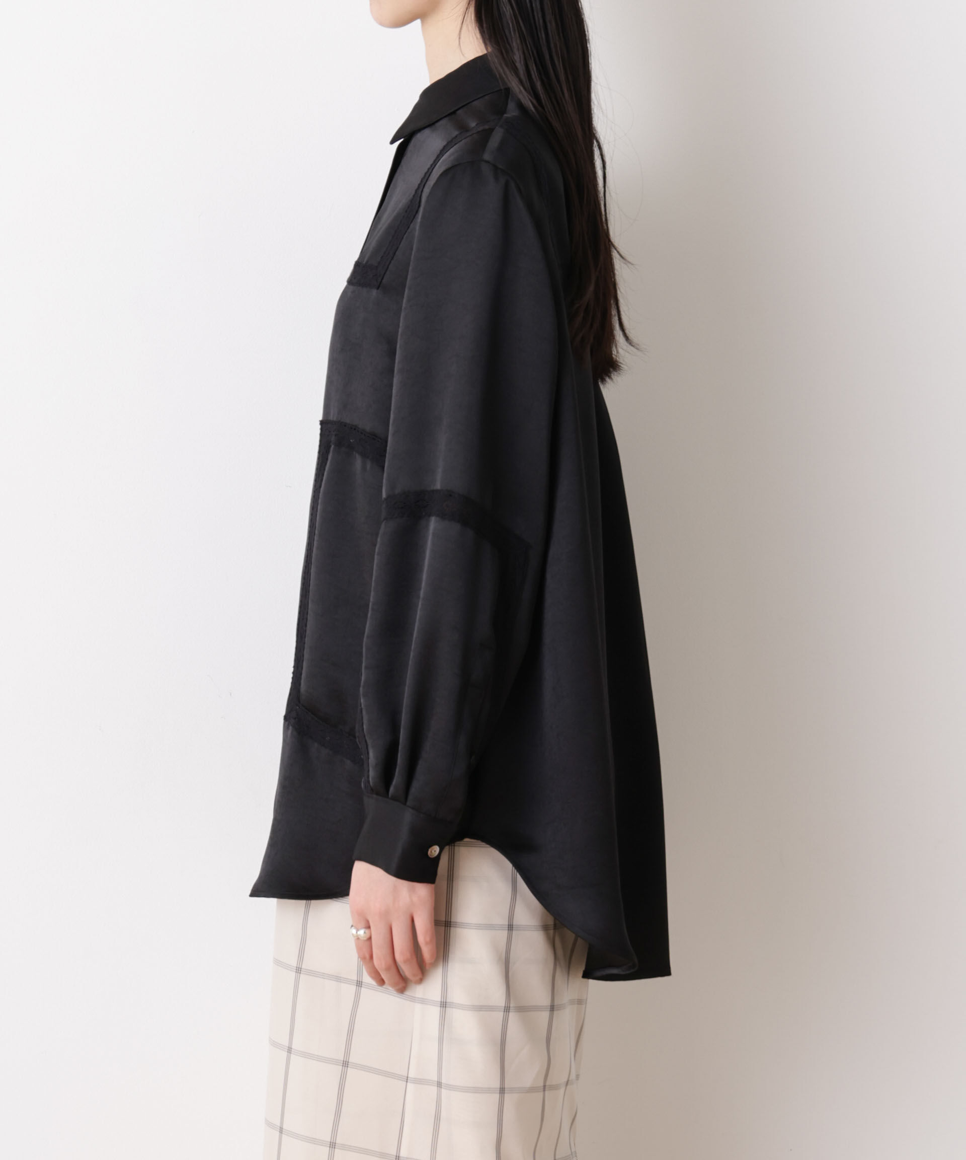 nano･universe「「STEVELOUR」サテンレーストリミングブラウス(セットアップ可)」|シャツ・ブラウス|