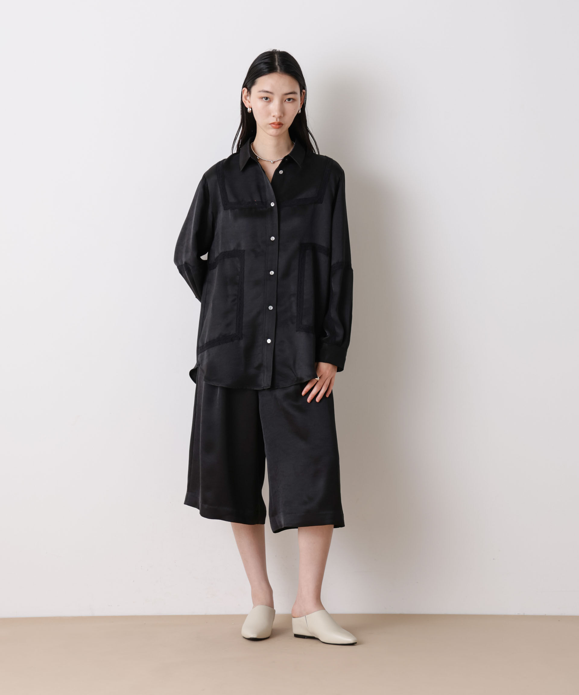 nano･universe「「STEVELOUR」サテンレーストリミングブラウス(セットアップ可)」|シャツ・ブラウス|