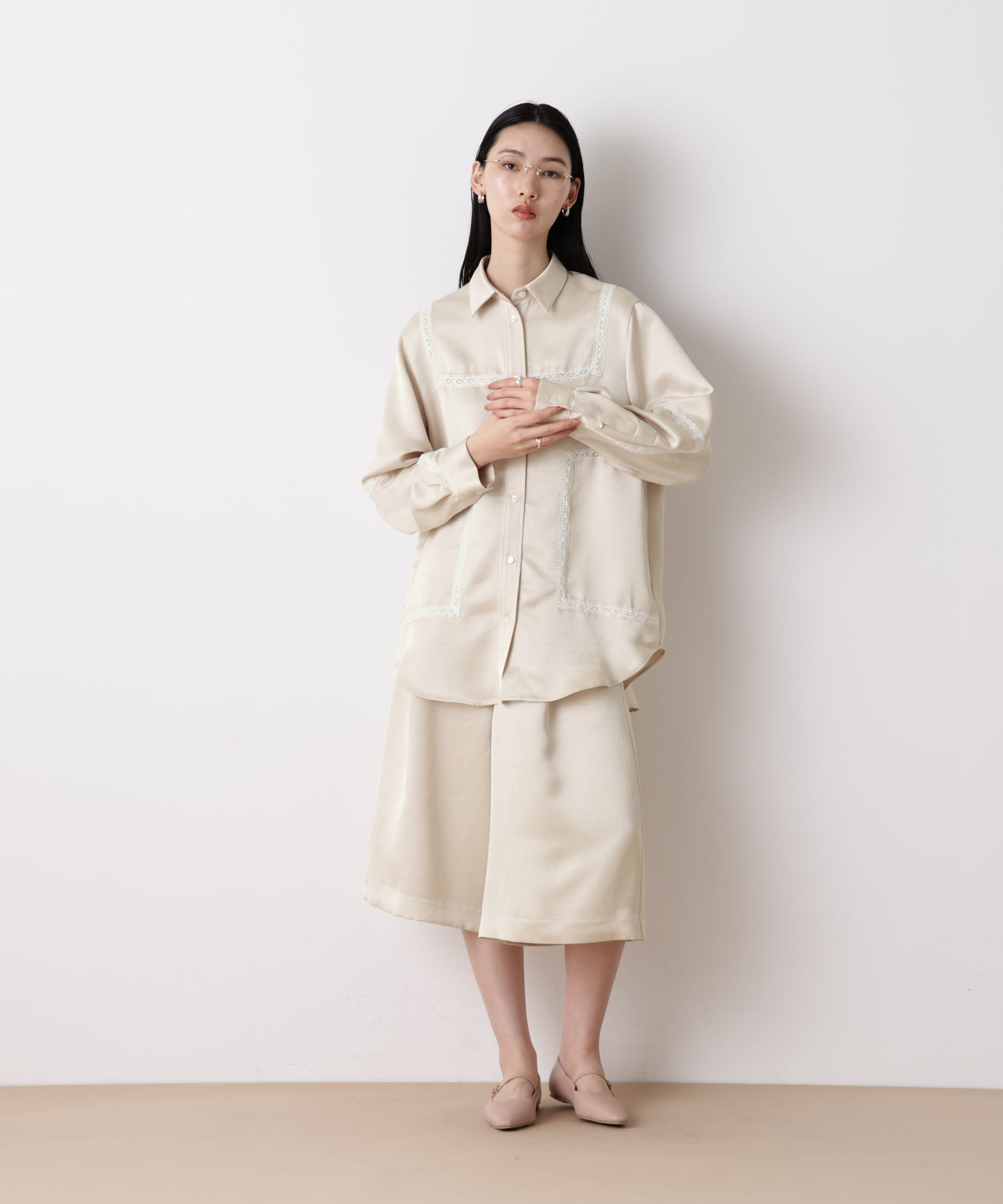 nano･universe「「STEVELOUR」サテンレーストリミングブラウス(セットアップ可)」|シャツ・ブラウス|