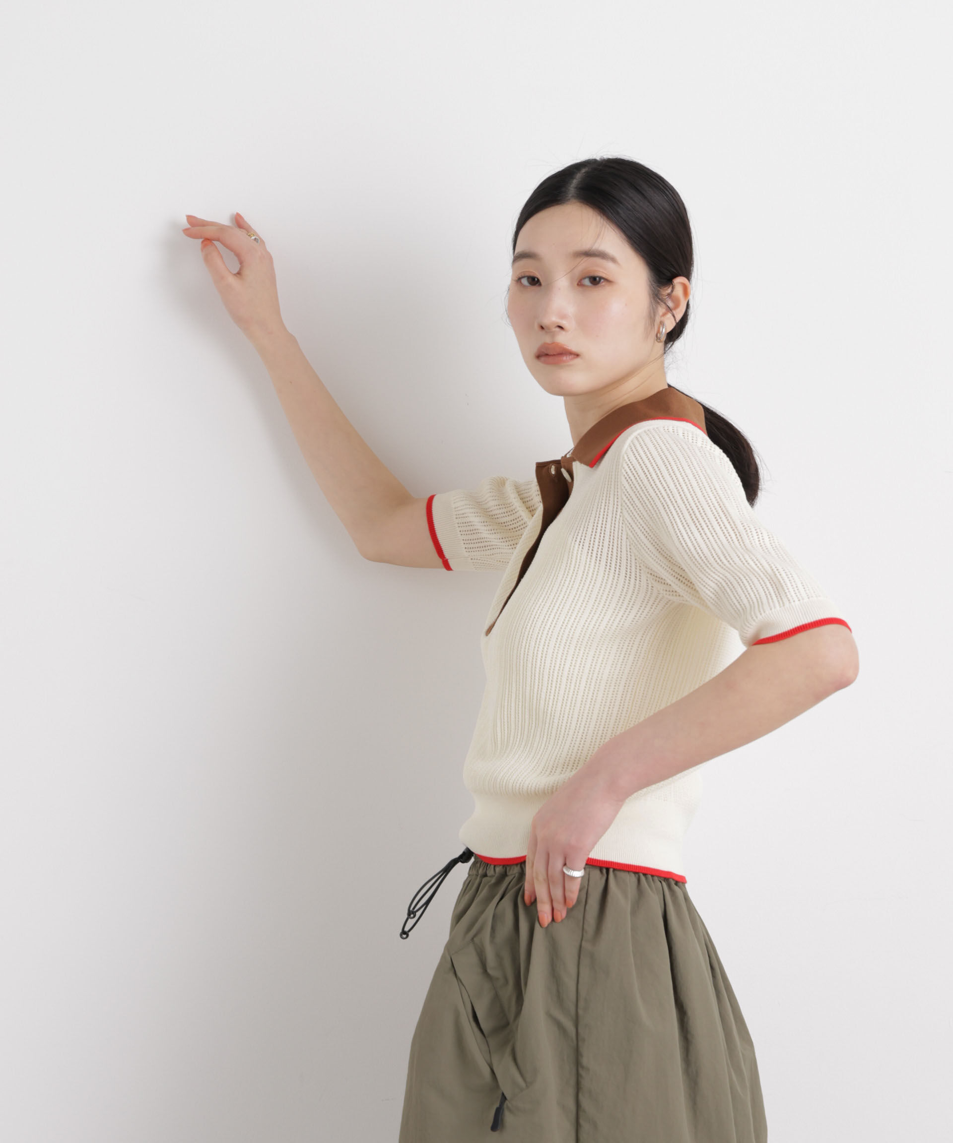 nano･universe「フレームラインアイレットポロニット」|ニット・セーター|