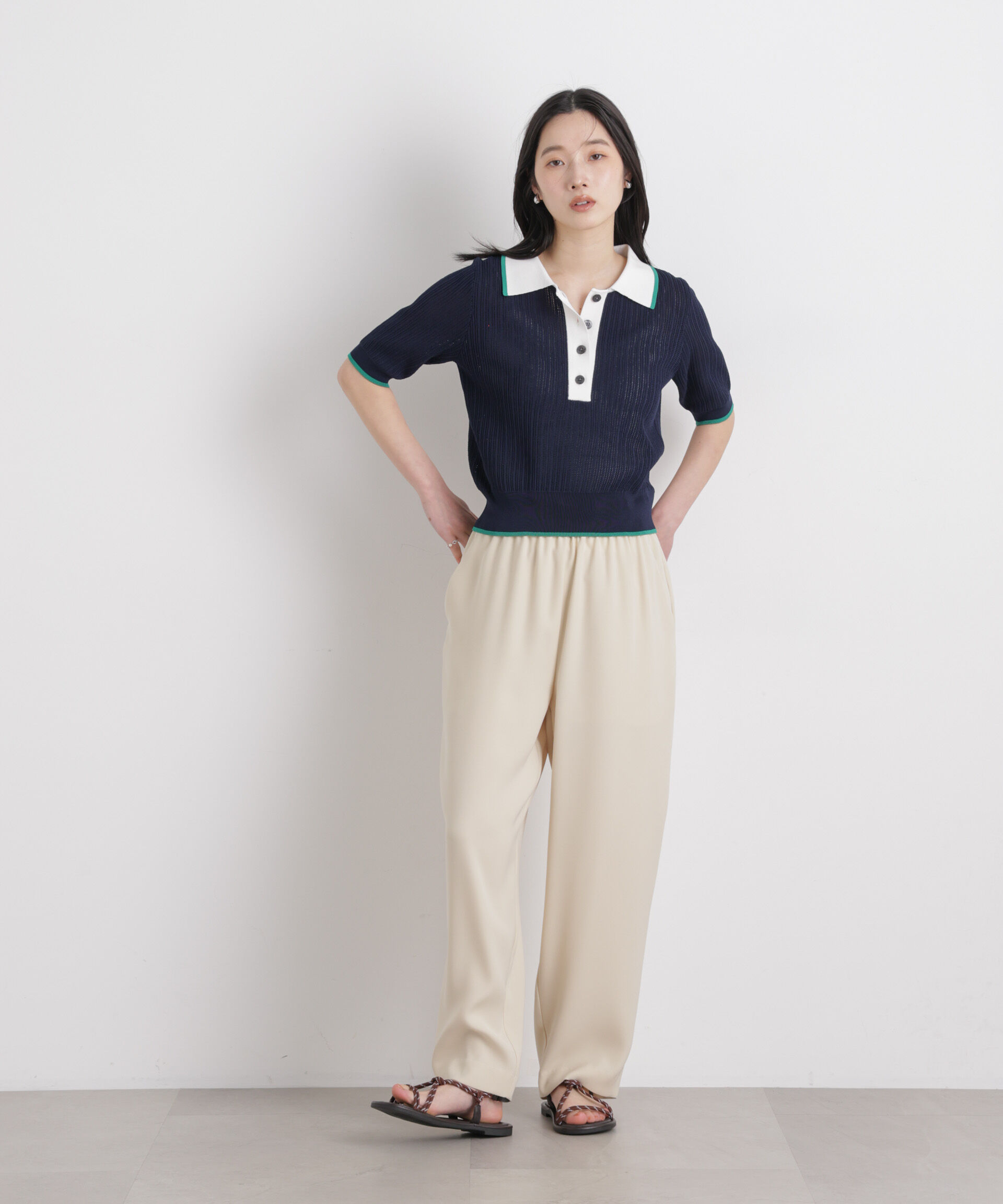 nano･universe「フレームラインアイレットポロニット」|ニット・セーター|