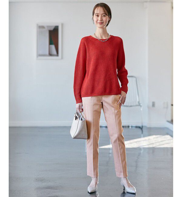 自由区「【XSサイズ～/洗える】リネンミドルゲージボートネック ニット」|ニット・セーター|