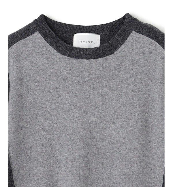 BEIGE,「【WEB限定・洗える】ROGAN / バイカラーウールクルーネックニット」|ニット・セーター|