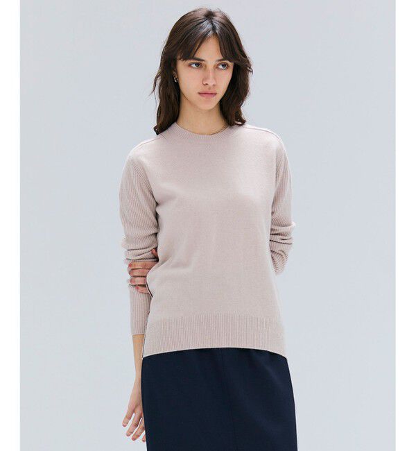 BEIGE,「【洗える】POMPE / ウールカシミヤ配色ラインクルーネックニット」|ニット・セーター|Taupe&times;Bordeaux