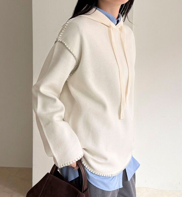 fredy emue「フード付き配色ステッチニットプルオーバー」|ニット・セーター|