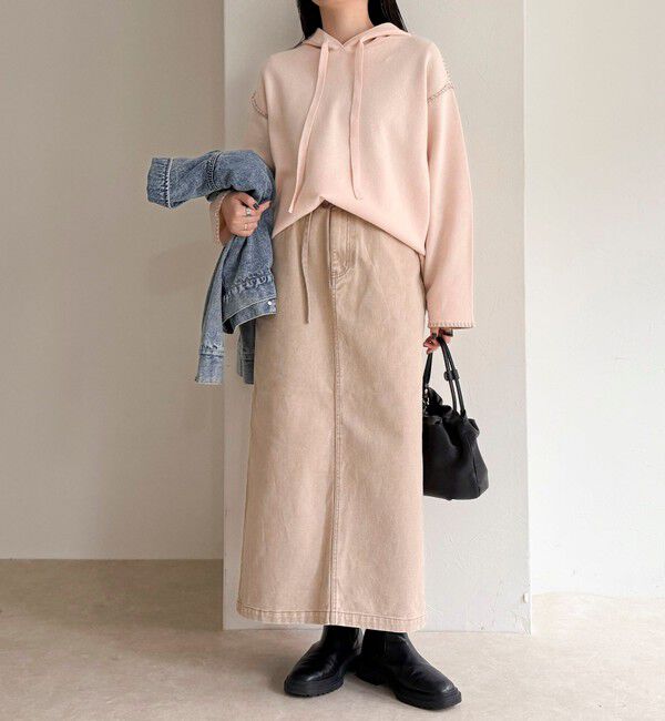 fredy emue「フード付き配色ステッチニットプルオーバー」|ニット・セーター|