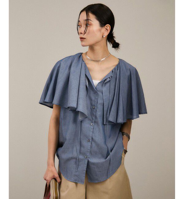SALON adam et rope'「【WEB限定】デニムフリルカラーノースリーブブラウス」|シャツ・ブラウス|ブルー系(45)