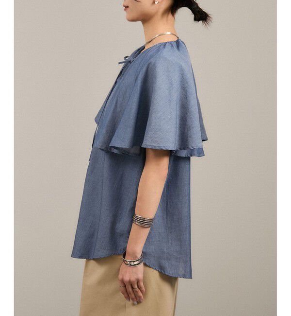 SALON adam et rope'「【WEB限定】デニムフリルカラーノースリーブブラウス」|シャツ・ブラウス|