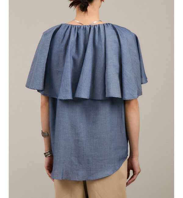 SALON adam et rope'「【WEB限定】デニムフリルカラーノースリーブブラウス」|シャツ・ブラウス|