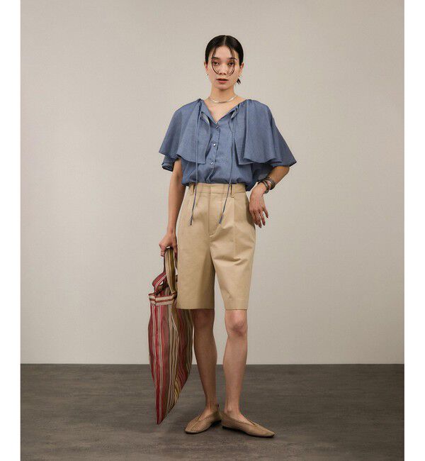 SALON adam et rope'「【WEB限定】デニムフリルカラーノースリーブブラウス」|シャツ・ブラウス|