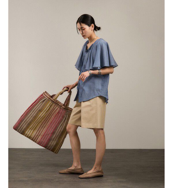 SALON adam et rope'「【WEB限定】デニムフリルカラーノースリーブブラウス」|シャツ・ブラウス|