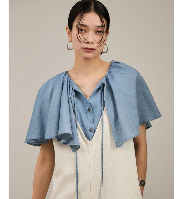 SALON adam et rope'「【WEB限定】デニムフリルカラーノースリーブブラウス」|シャツ・ブラウス|