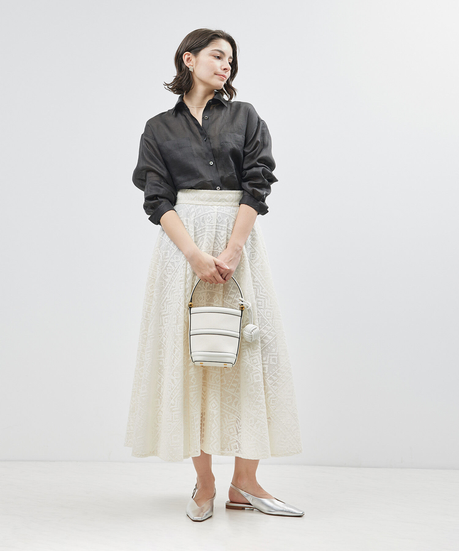 ROPE「ジオメトリックレースフレアスカート【セットアップ対応】【雑誌掲載】【メディア掲載】」|スカート|