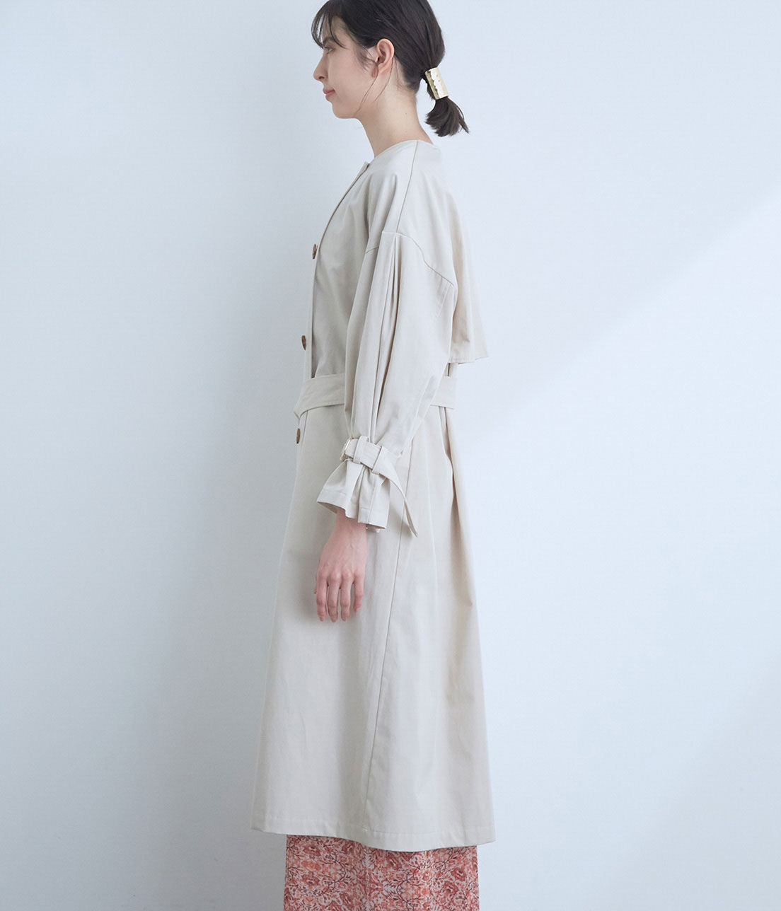 VIS「【撥水】【花粉ガード】ノーカラー袖ボリュームコート」|トレンチコート|