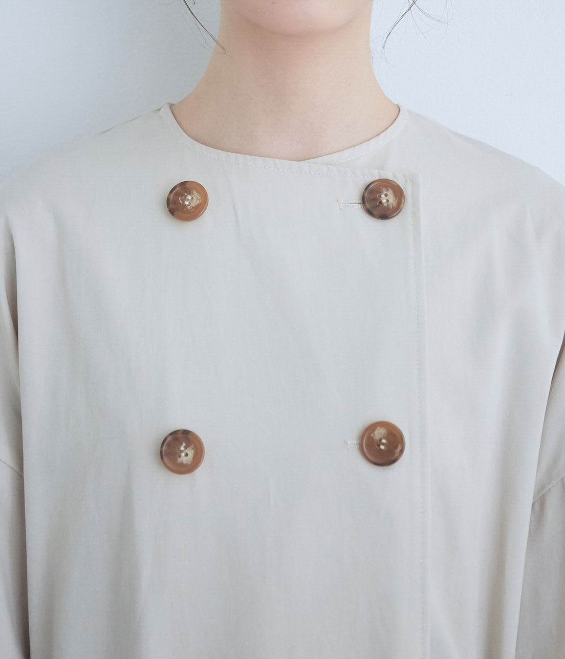 VIS「【撥水】【花粉ガード】ノーカラー袖ボリュームコート」|トレンチコート|