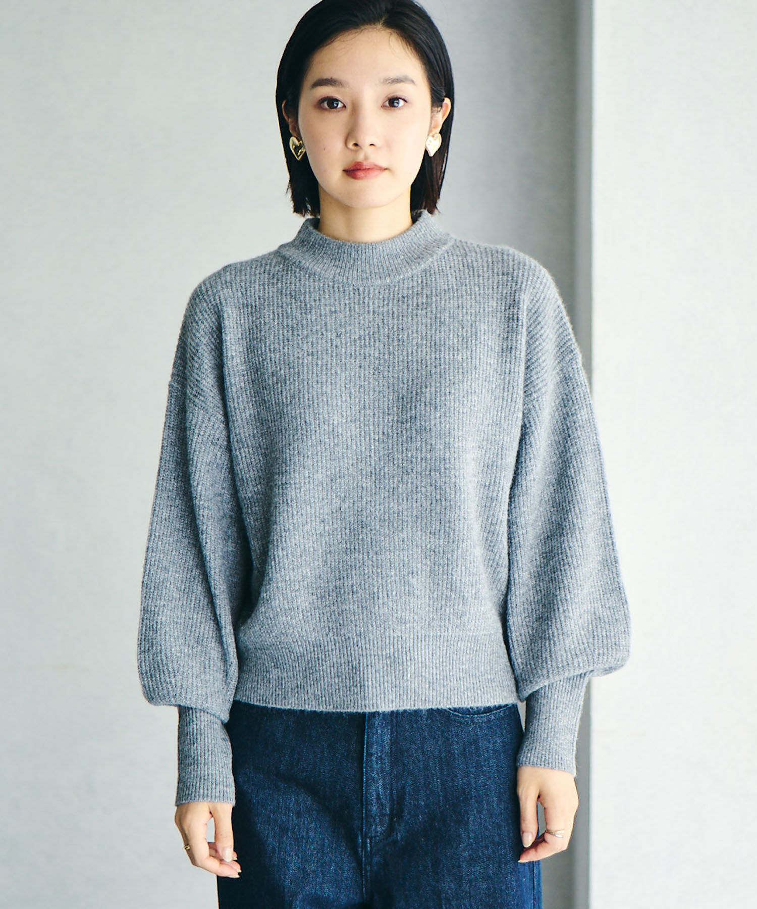 VIS「【洗える】ミドルゲージメランジ畦ハイネックニット」|ニット・セーター|