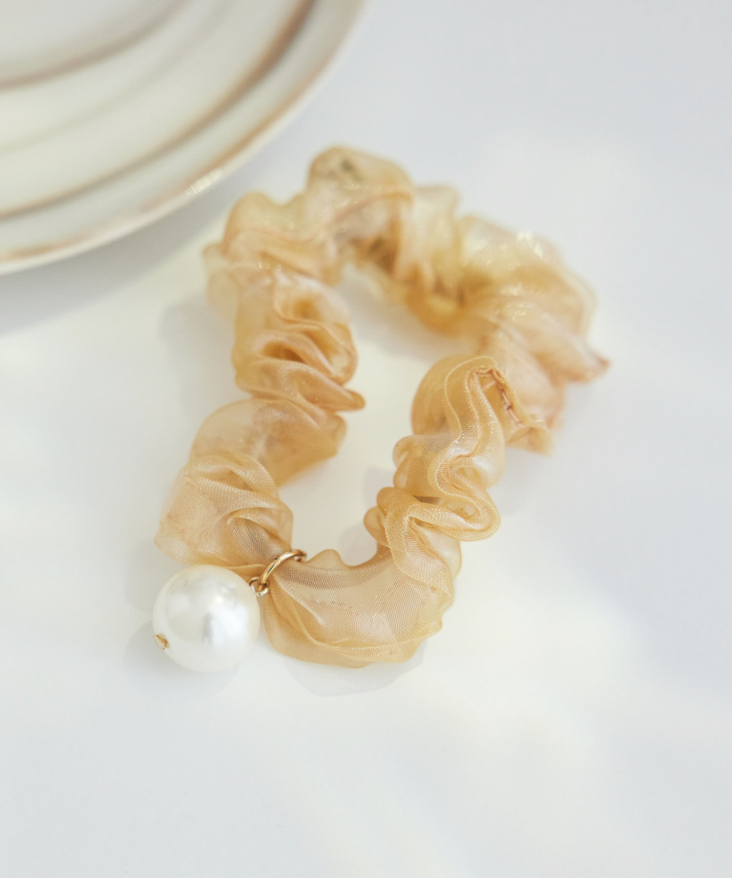 ROPE PICNIC PASSAGE「パールポイントオーガンジーミニシュシュ」|ヘアゴム・シュシュ|オレンジ系(71)