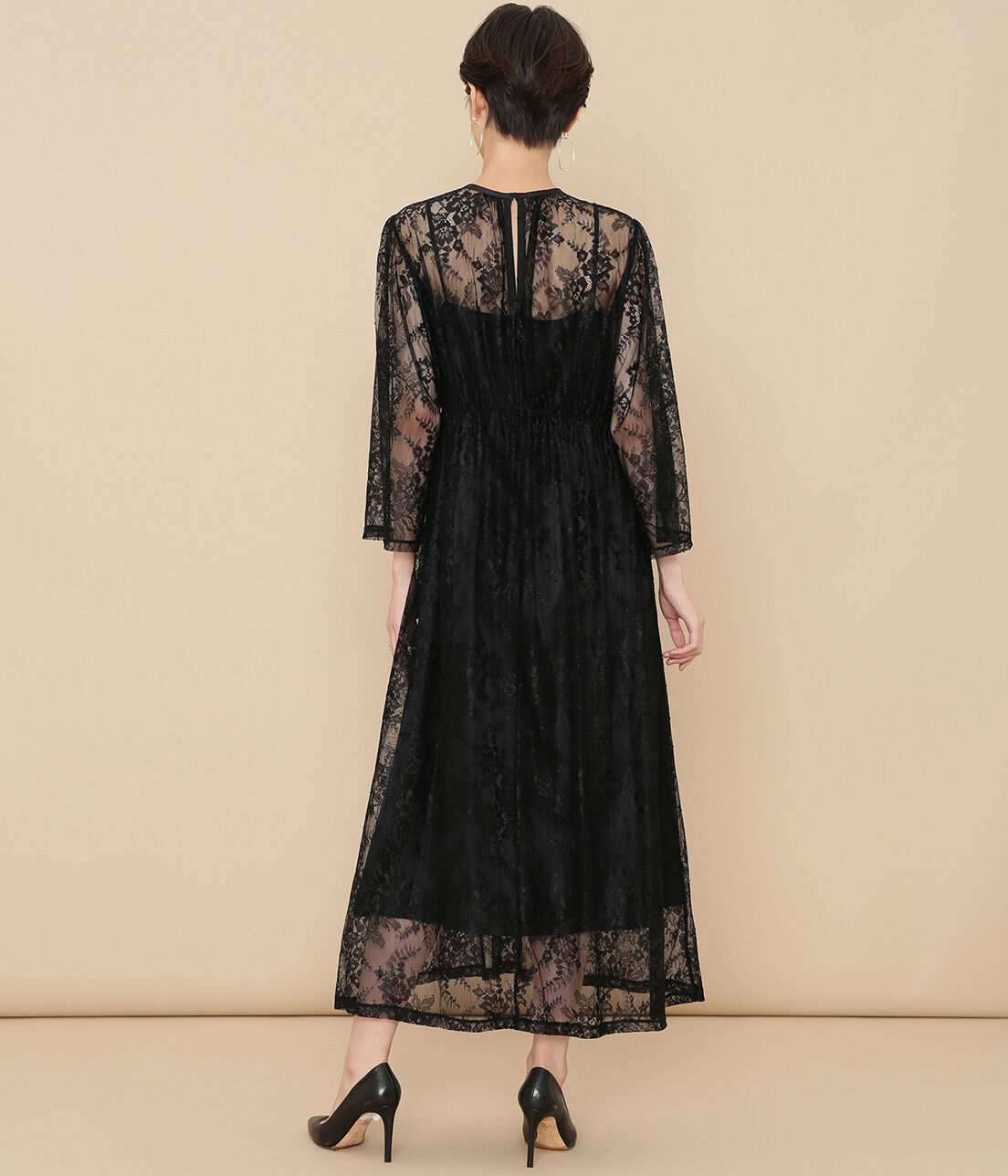 ADAM ET ROPE'「ボーダーレース重ね着ドレス」|ワンピース|